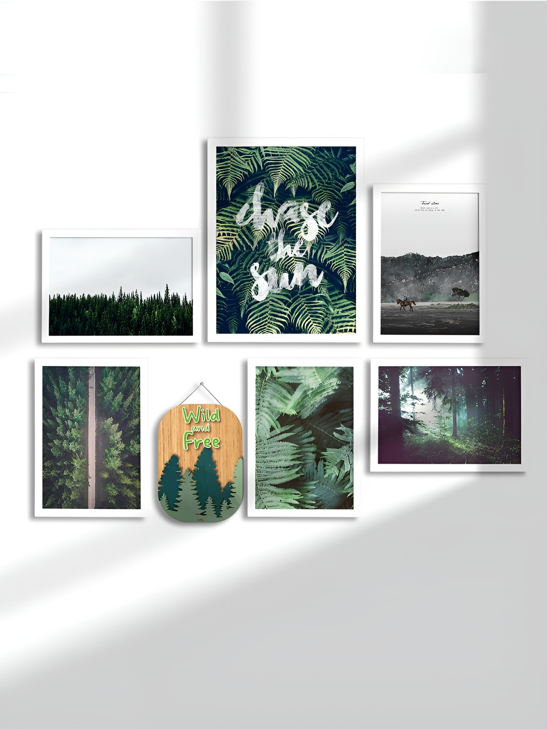 Art Street Green & White 7 Pieces Floral and Botanical Paper Painting Wall Arts