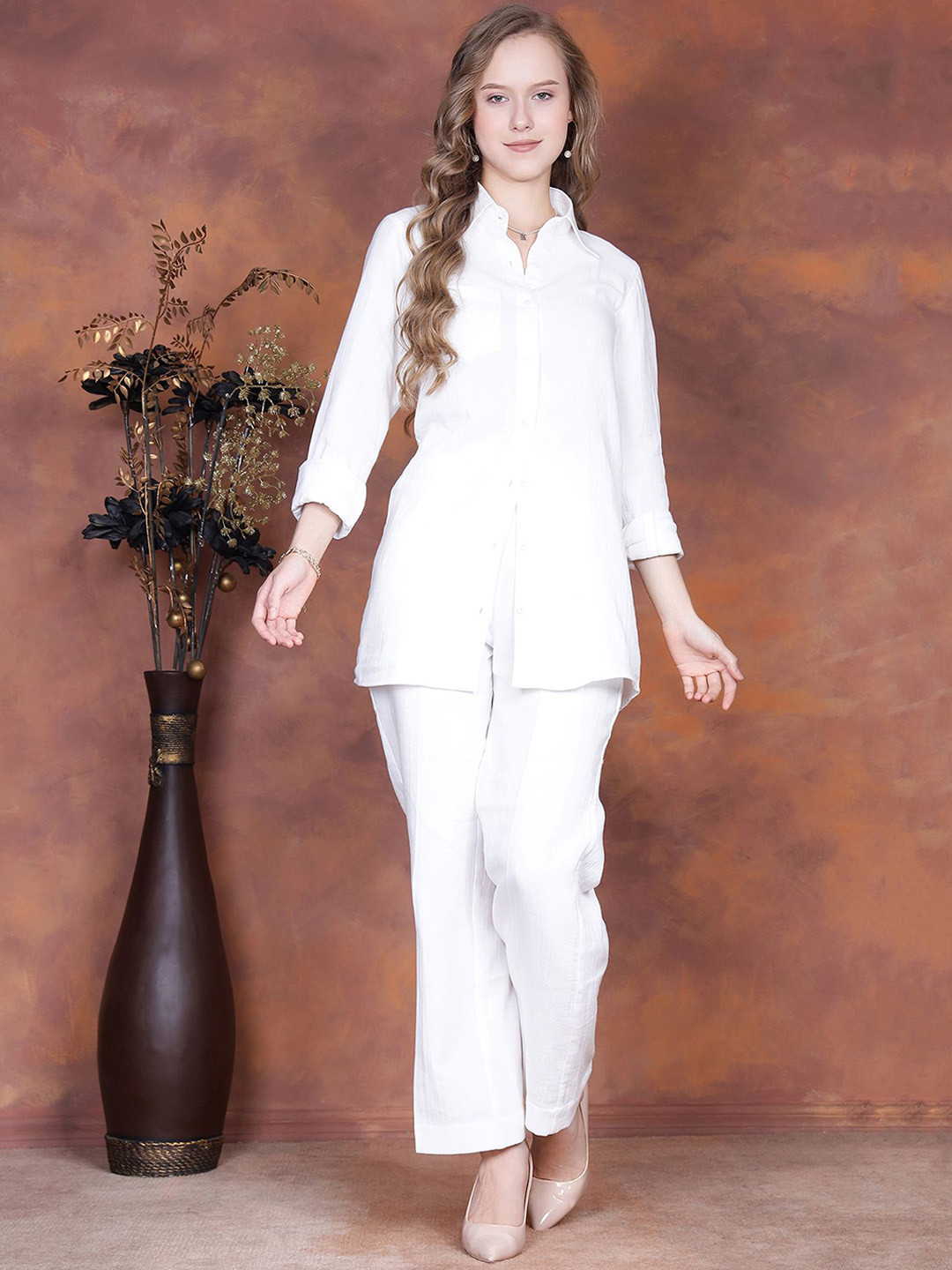 BODYFIGURE Shirt Collar Neck Long Sleeves Shirt With Trousers Co-Ords