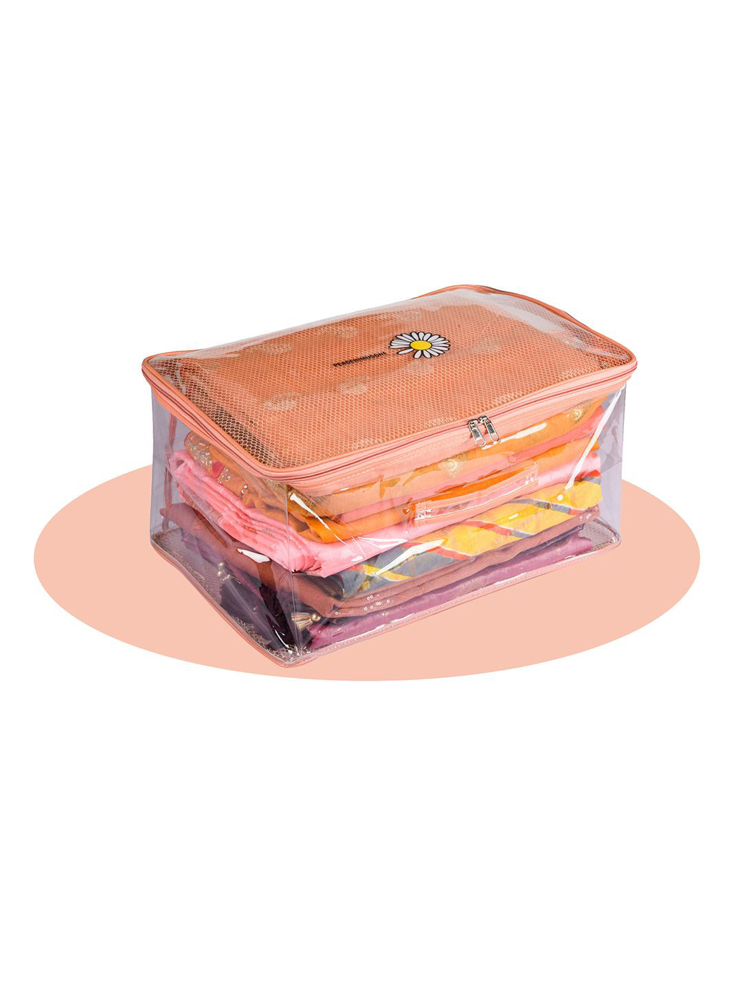 Kuber Industries Peach-Coloured & Transparent 2 Pieces Regular Multi-Utility Organisers