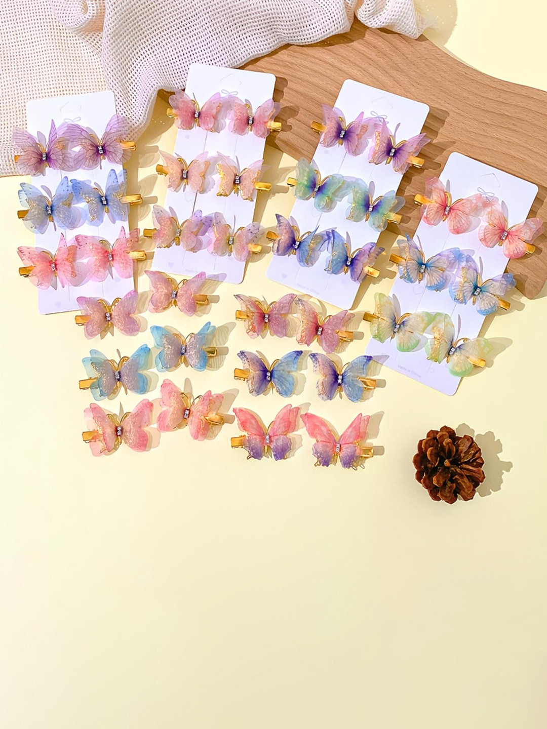 LYTIX Girls Set Of 6 Colorful Organza Butterfly Alligator Hair Clips Barrettes Hair Clips