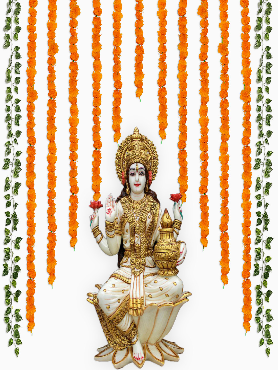 Special You Orange & Green 12 Pieces Marigold Garland & Veins Diwali Decoration