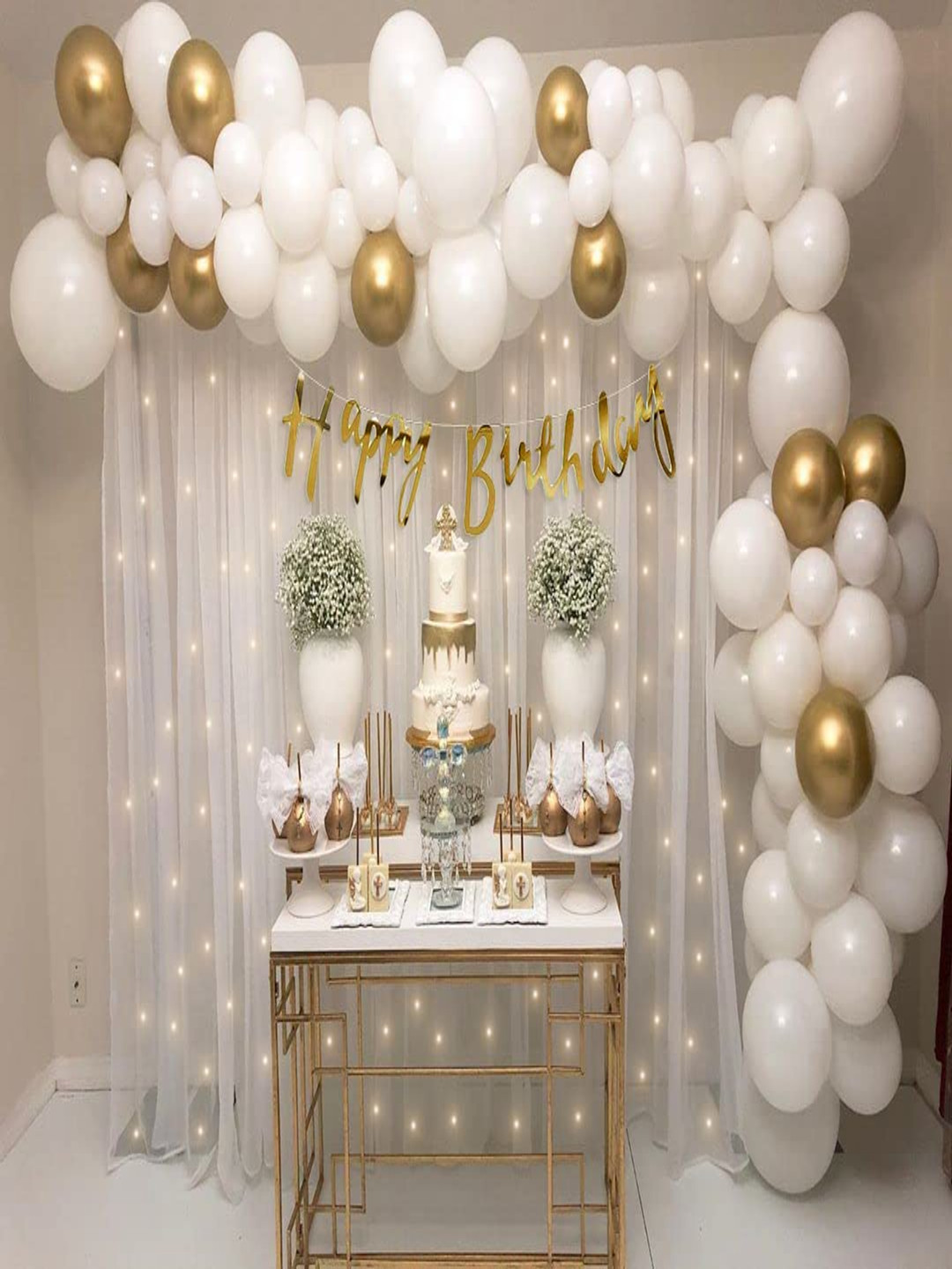 Special You White and Goldtoned 69 Pieces Theme Birthday Decoration Kit
