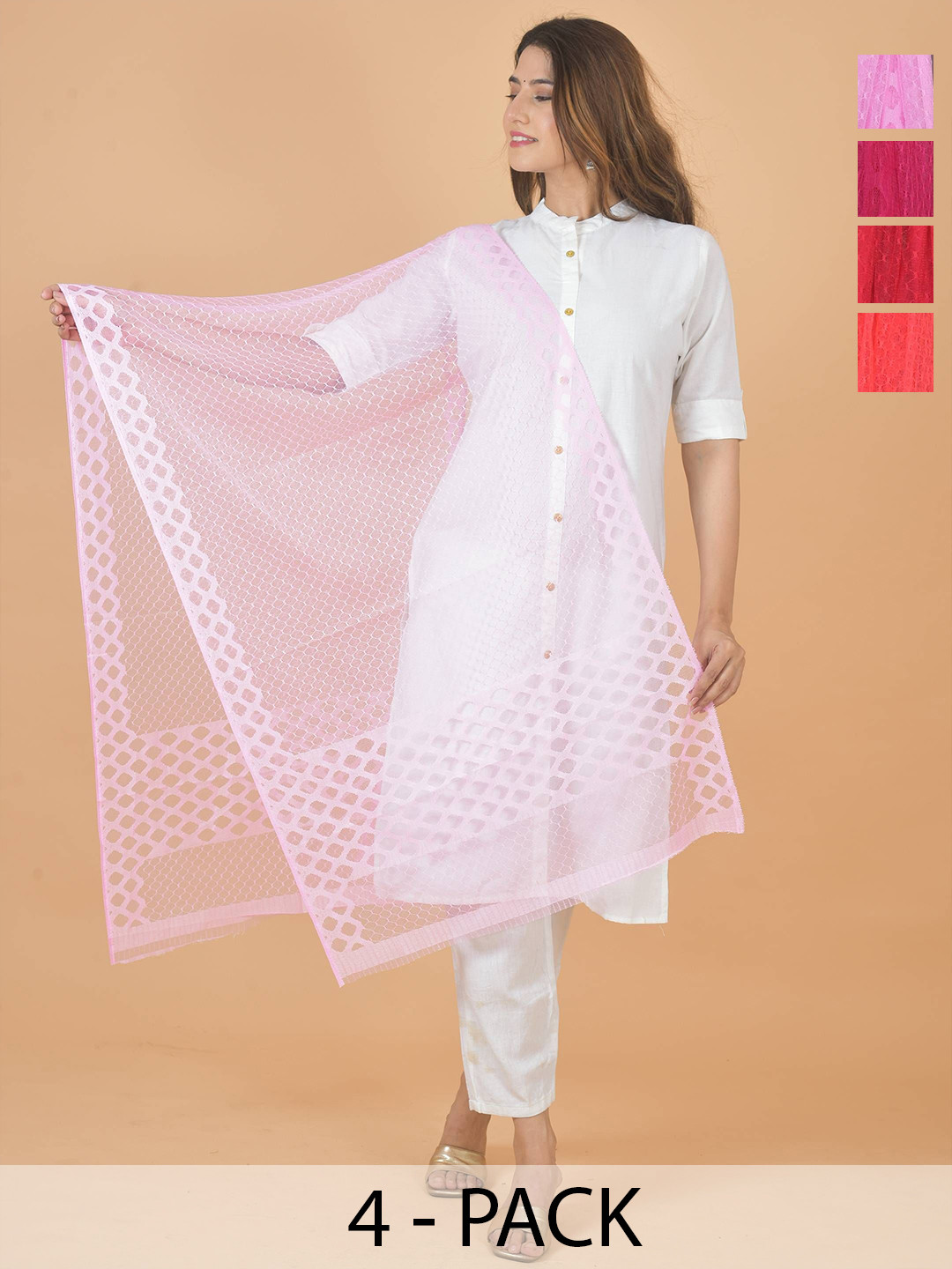 LA FEMINAE Selection Of 4 Geometric Woven Design Dupattas