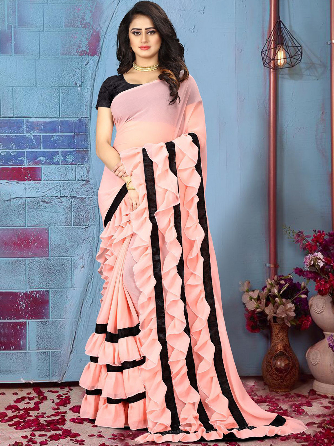 SAREEFLAME Pure Georgette Saree