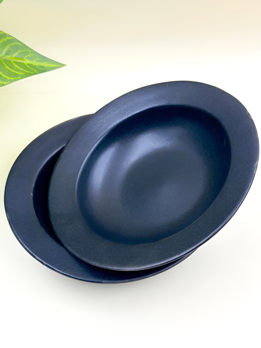 Lupaava Black 2 Pieces Ceramic Dishwasher Safe Soup Plates