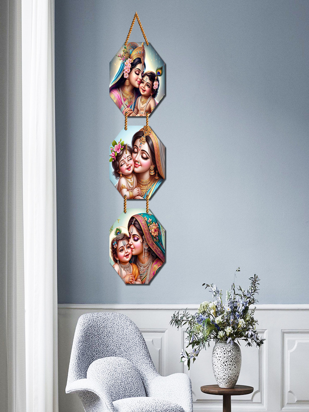 WallDaddy Blue & Brown Yashoda Printed Spiritual Wall Hanging