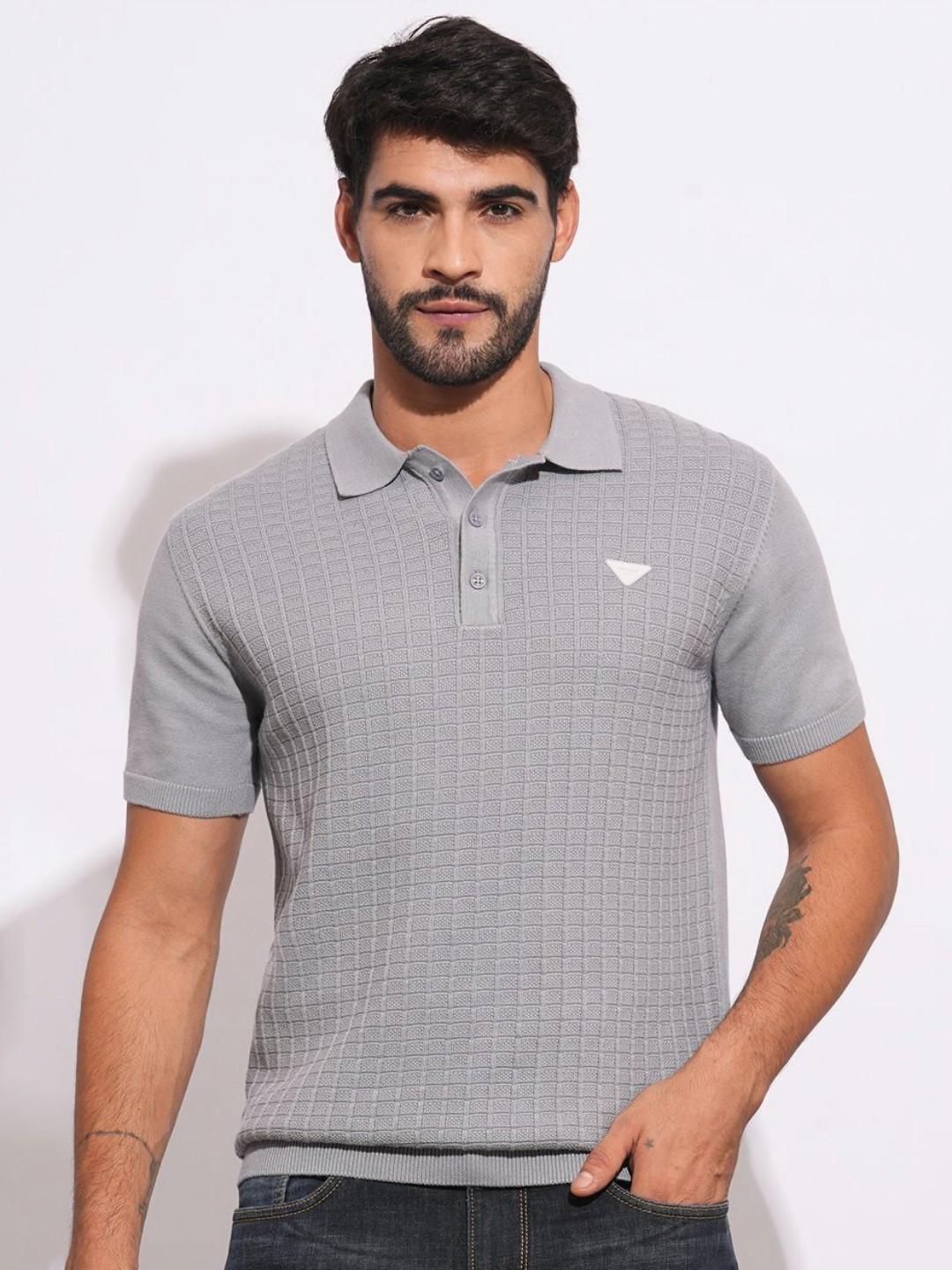 Being Human Men Self Design Polo Collar T-shirt