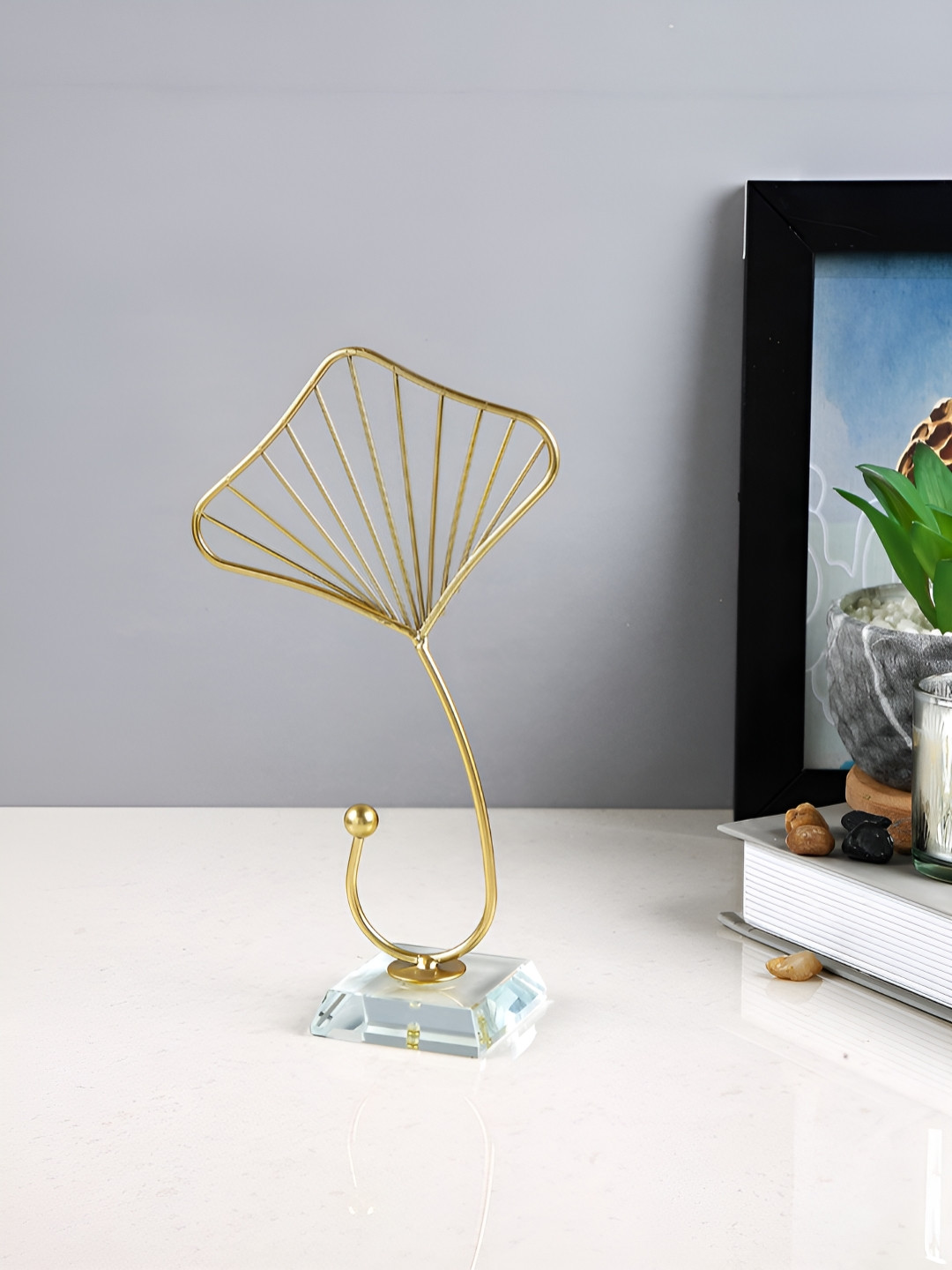 TAYHAA Ginkgo Rose Gold Metal Metallic Living Room Tiny Showpiece - 2.4 Inches