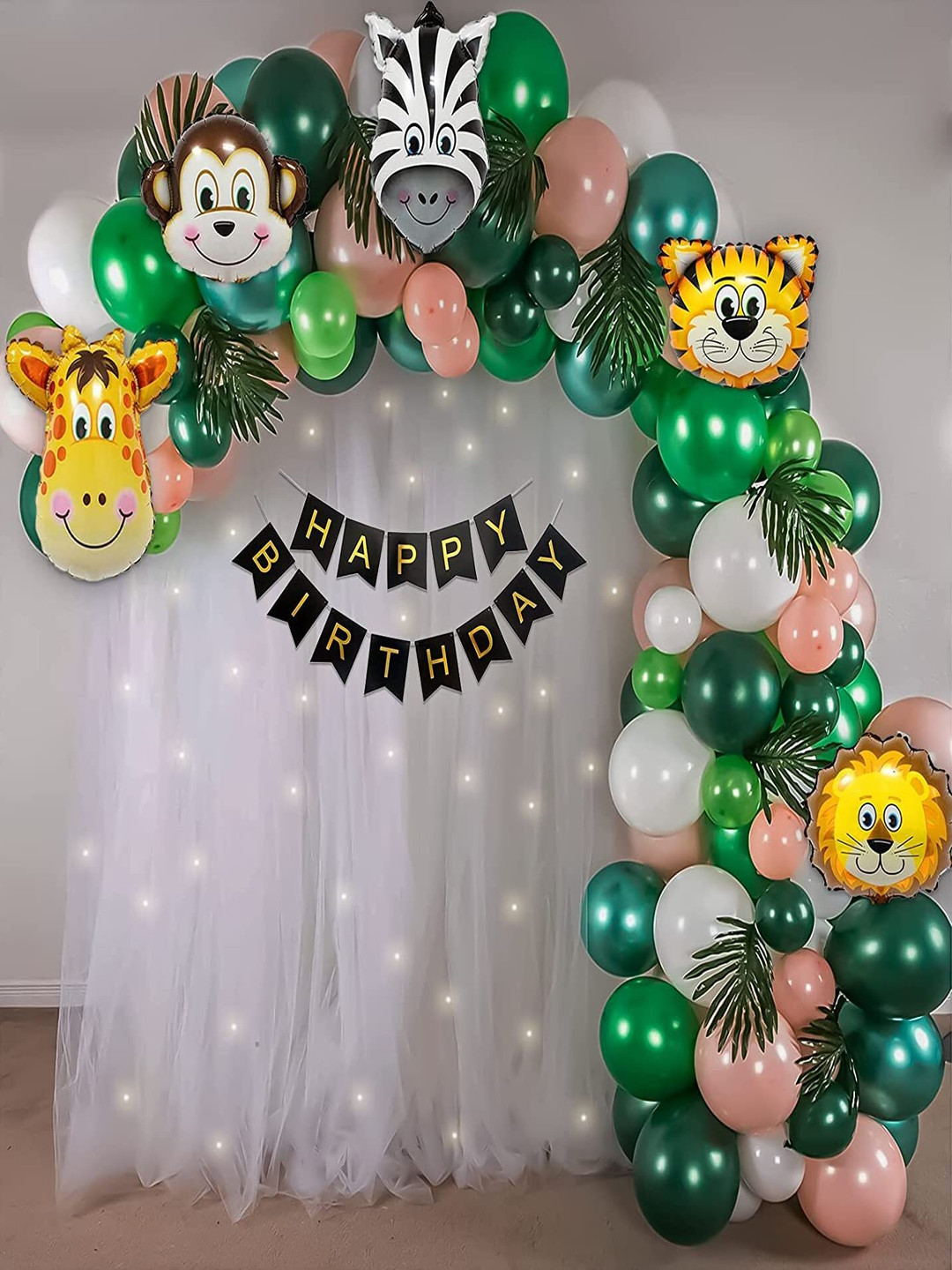 Special You 54-Pcs Green & White Jungle Theme Foil Balloons Birthday Decors