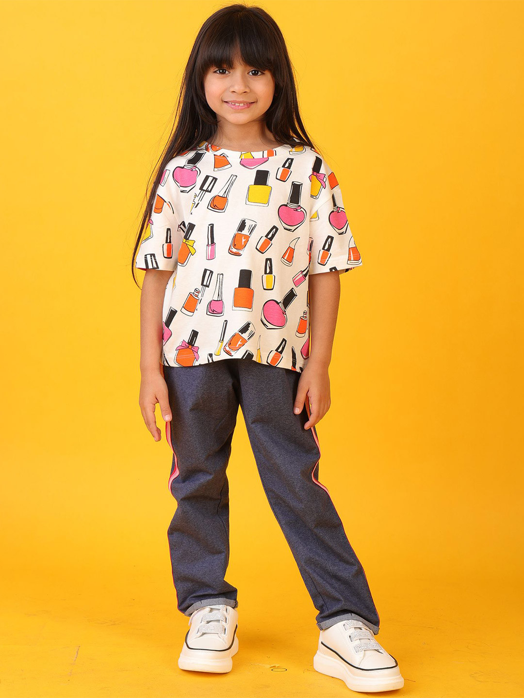 Anthrilo kids Girls Nail Paint Side Tape Jogger Clothing Set