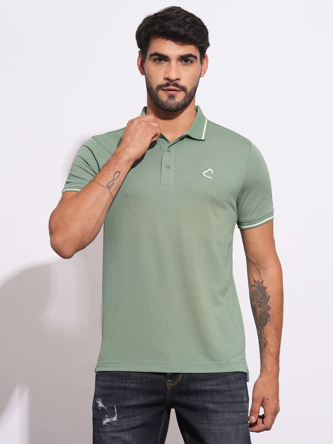 Being Human Men Solid Polo Collar Viscose Rayon T-shirt