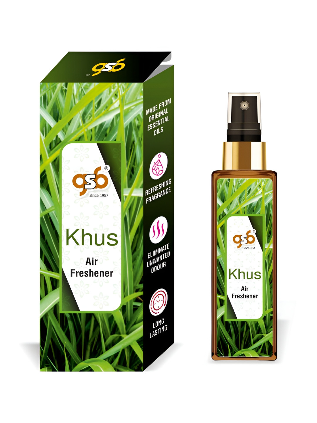 GSB Khus Green And White Long Lasting Natural Air Freshener-100 ml