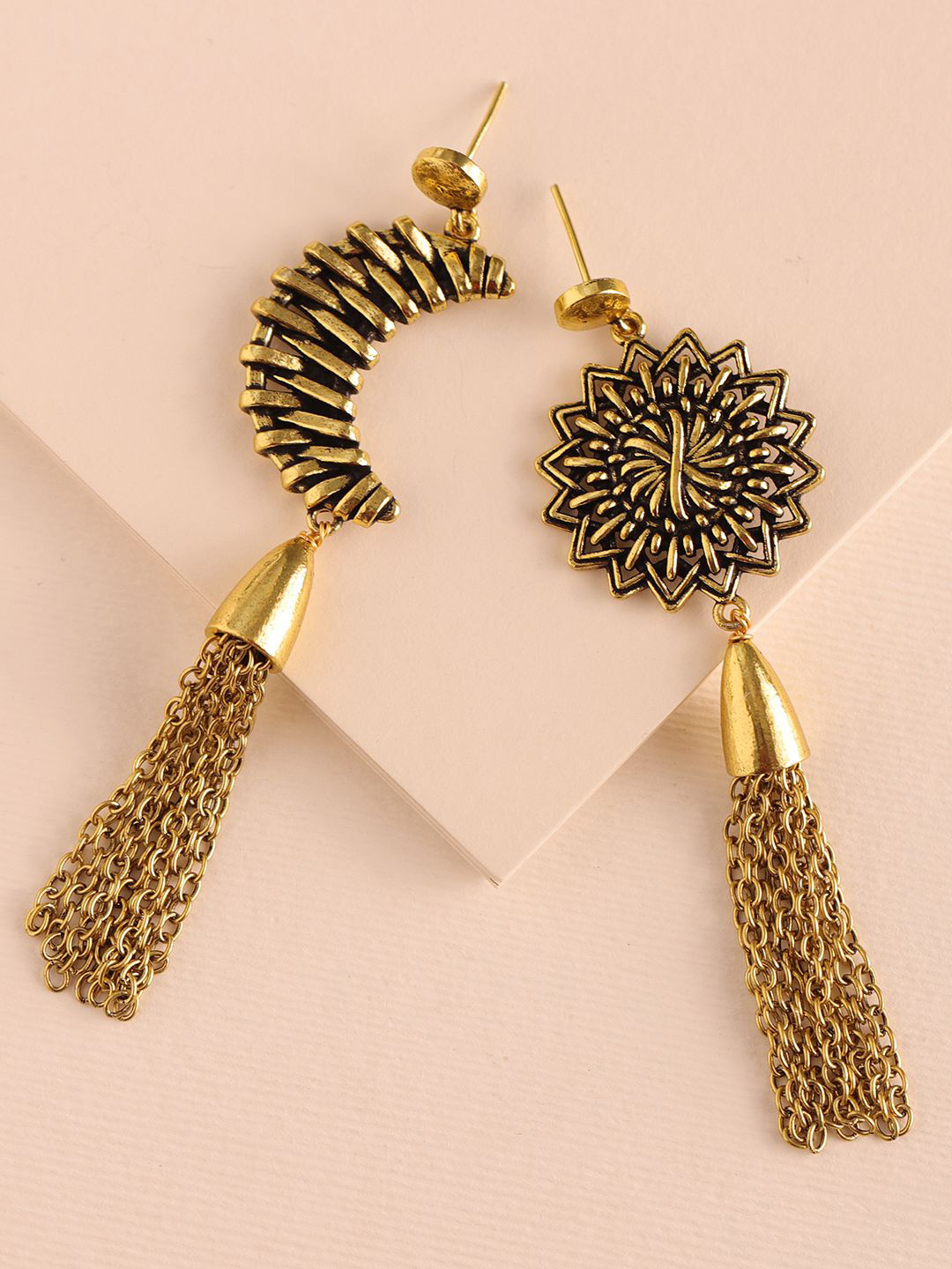 Voylla Gold-Plated Contemporary Mismatched Dangler Drop Earrings
