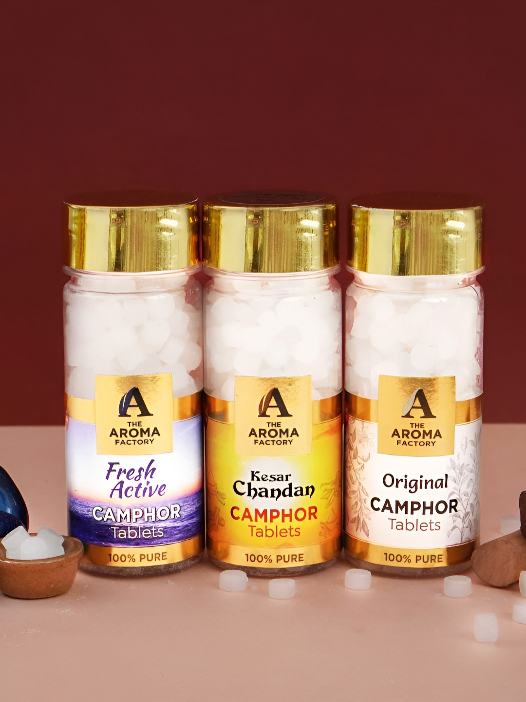 The Aroma Factory 3 Piece Fresh Active, Kesar Chandan & Original Camphor Box