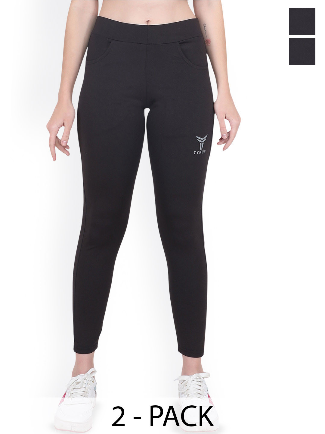 TYKUN Pack Of 2 High Rise Ankle Length Running Tights