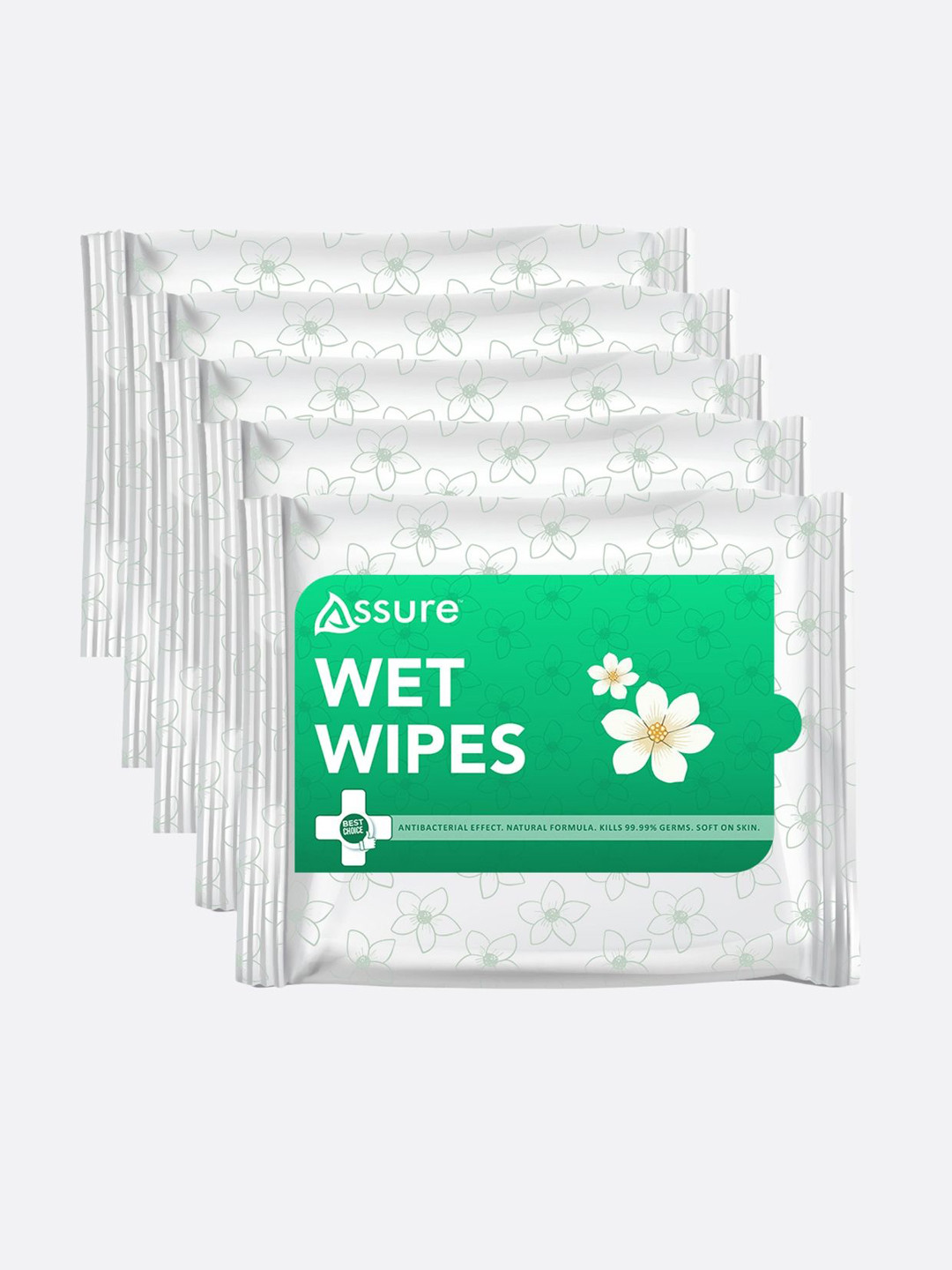Assure Set Of 5 Fresh Active Wet Wipes With Aloevera For Hydration - 30 Pcs Each