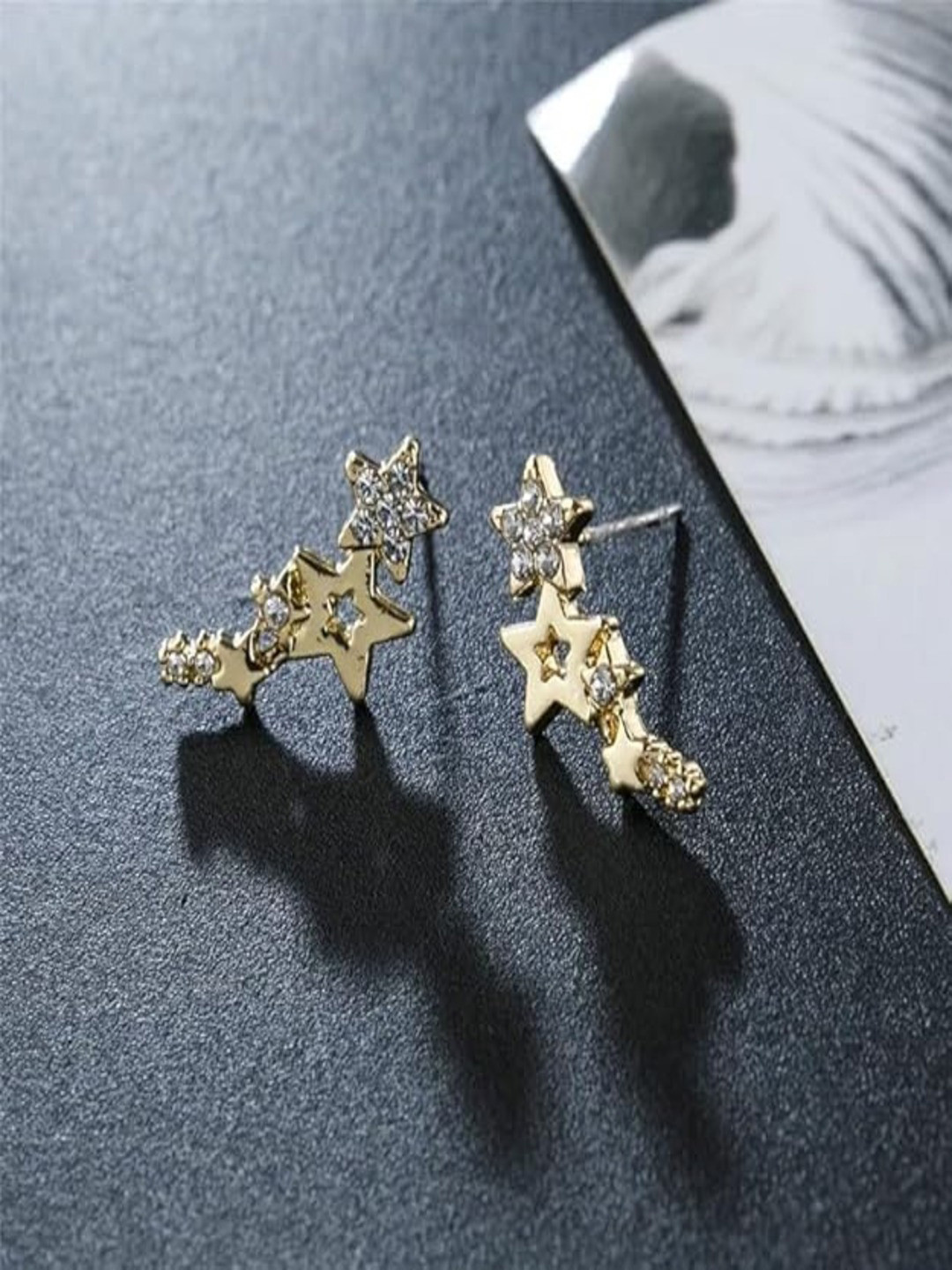 ANNA CREATIONS Gold-Plated Artificial Stones Studded Star Shaped Korean Studs