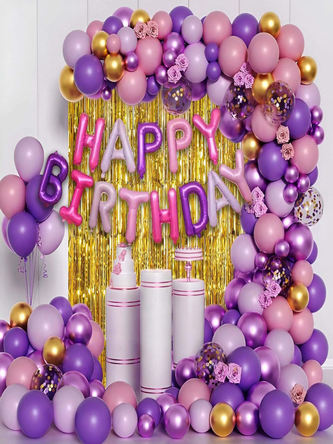 Special You 61-Pcs Pink & Purple Balloon Happy Birthday Dcor