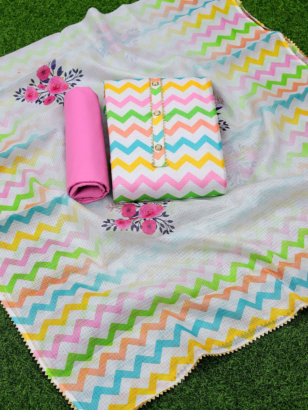 Rangtulika Ethnics Striped Digital Print Unstitched Dress Material