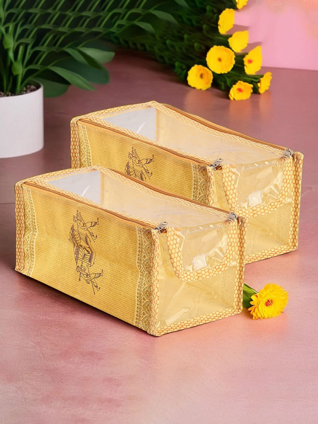 Kuber Industries Gold-Toned & Yellow 2 Pieces Regular Shoes Organisers