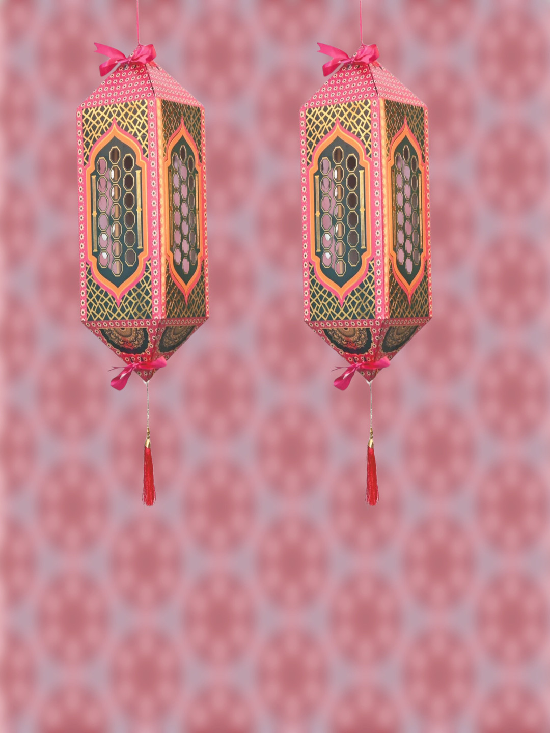 Special You Pink & Green 2 Pieces Printed Hanging Kandeel Festive Decor