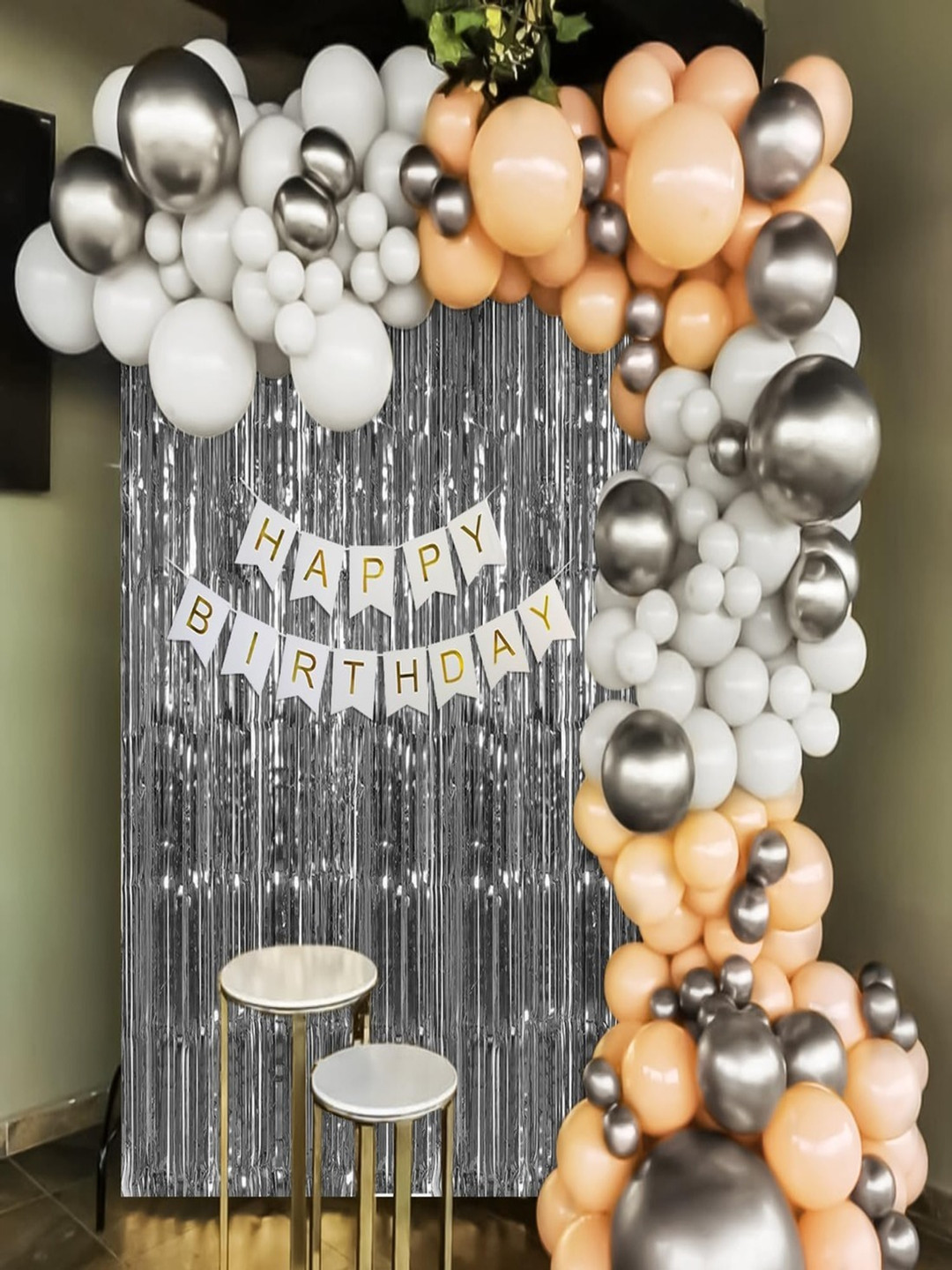 Special You 65-Pcs Peach-Coloured & Grey Foil Balloons Birthday Decors
