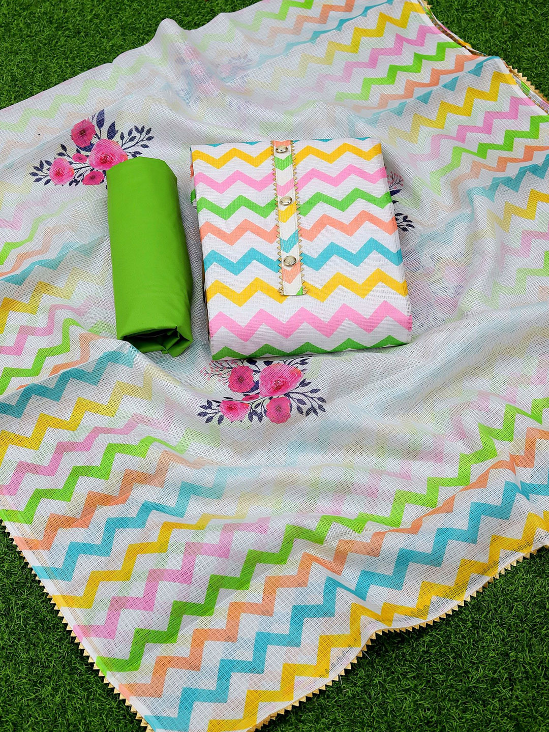 Rangtulika Ethnics Chevron Digital Print Unstitched Dress Material