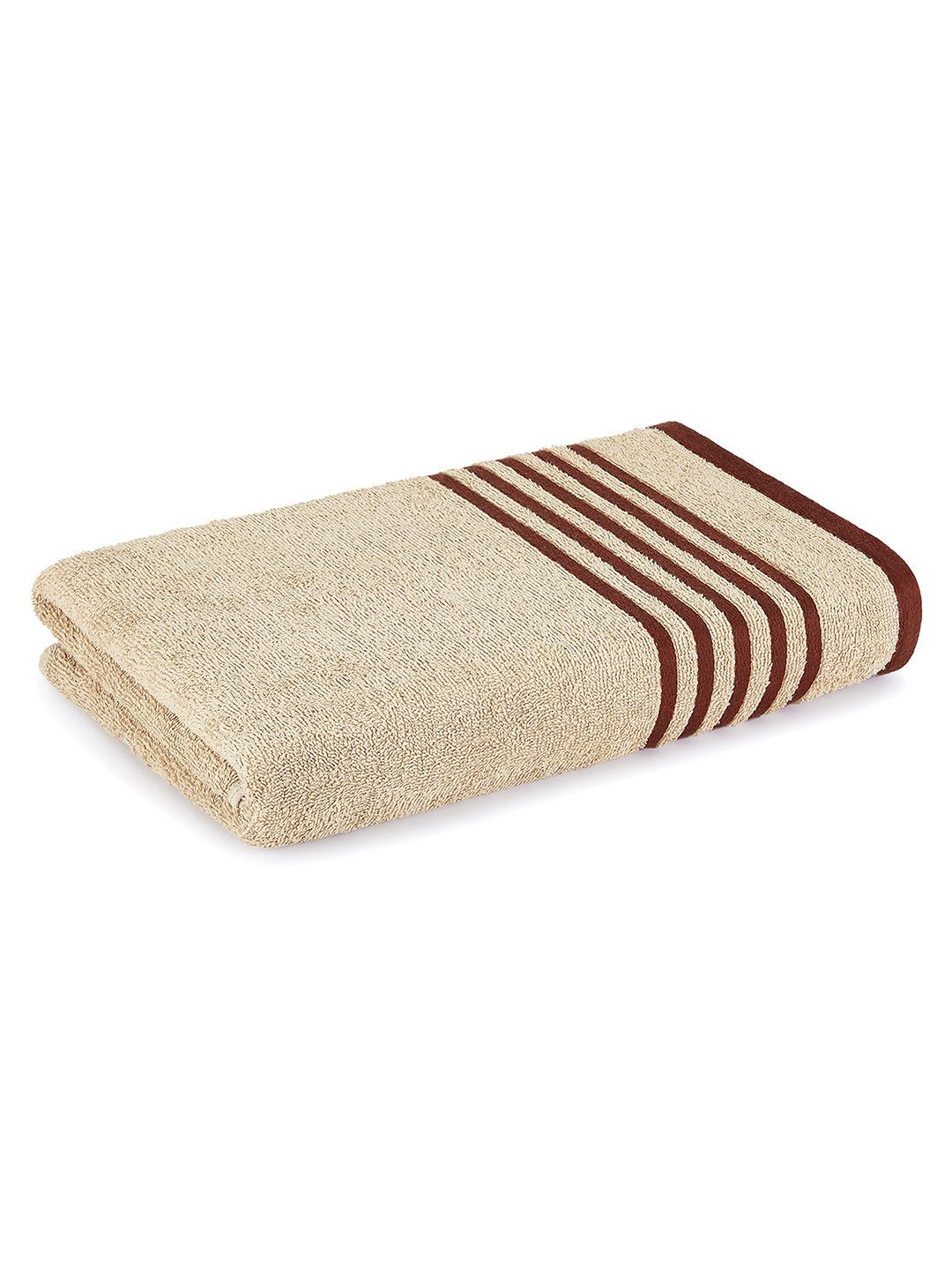 Layers Cream-Coloured Striped Pure Cotton 380 GSM Bath Towel