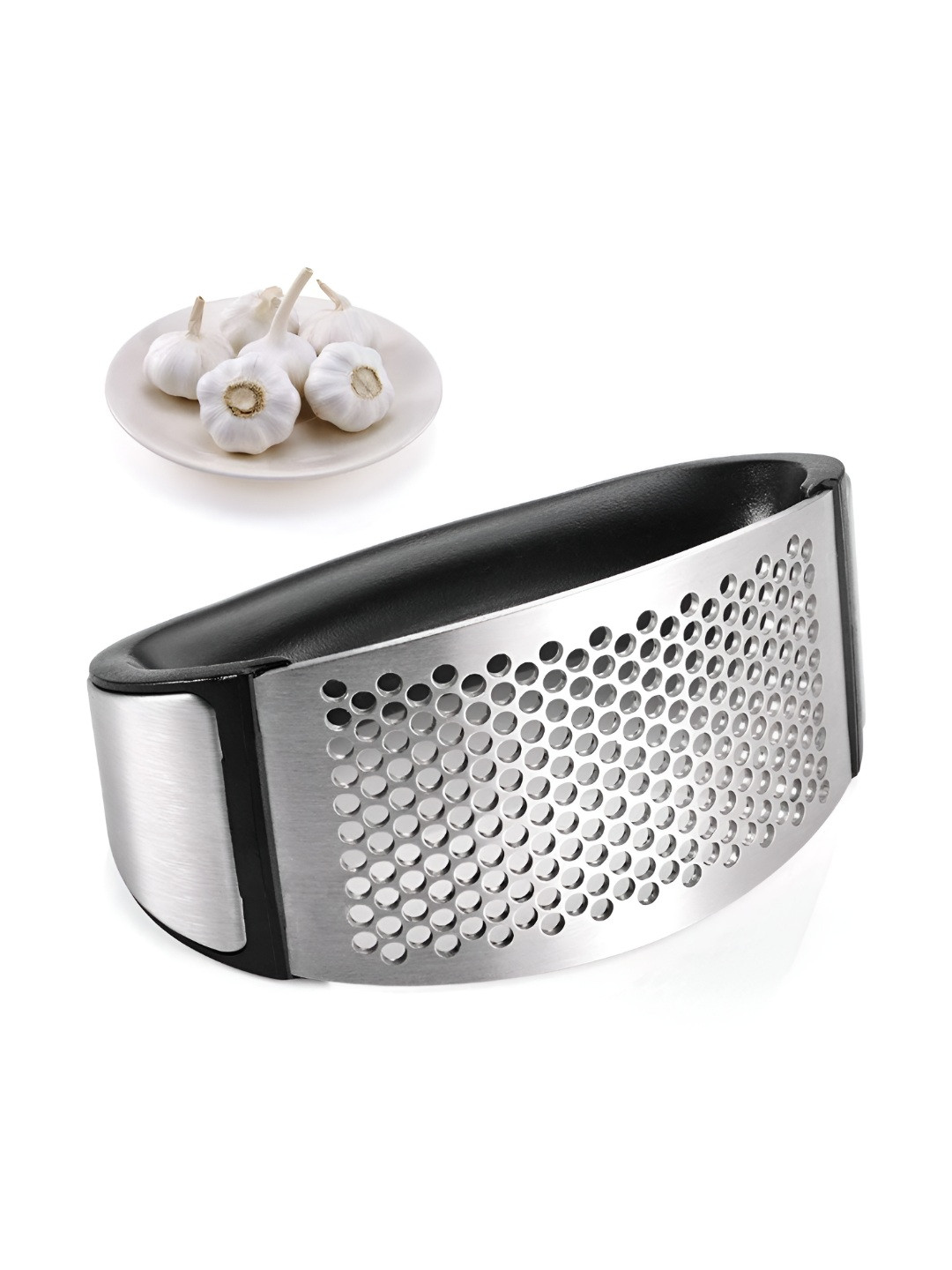 Baskety Silver-Toned Stainless Steel Ginger Garlic Crusher Peeler
