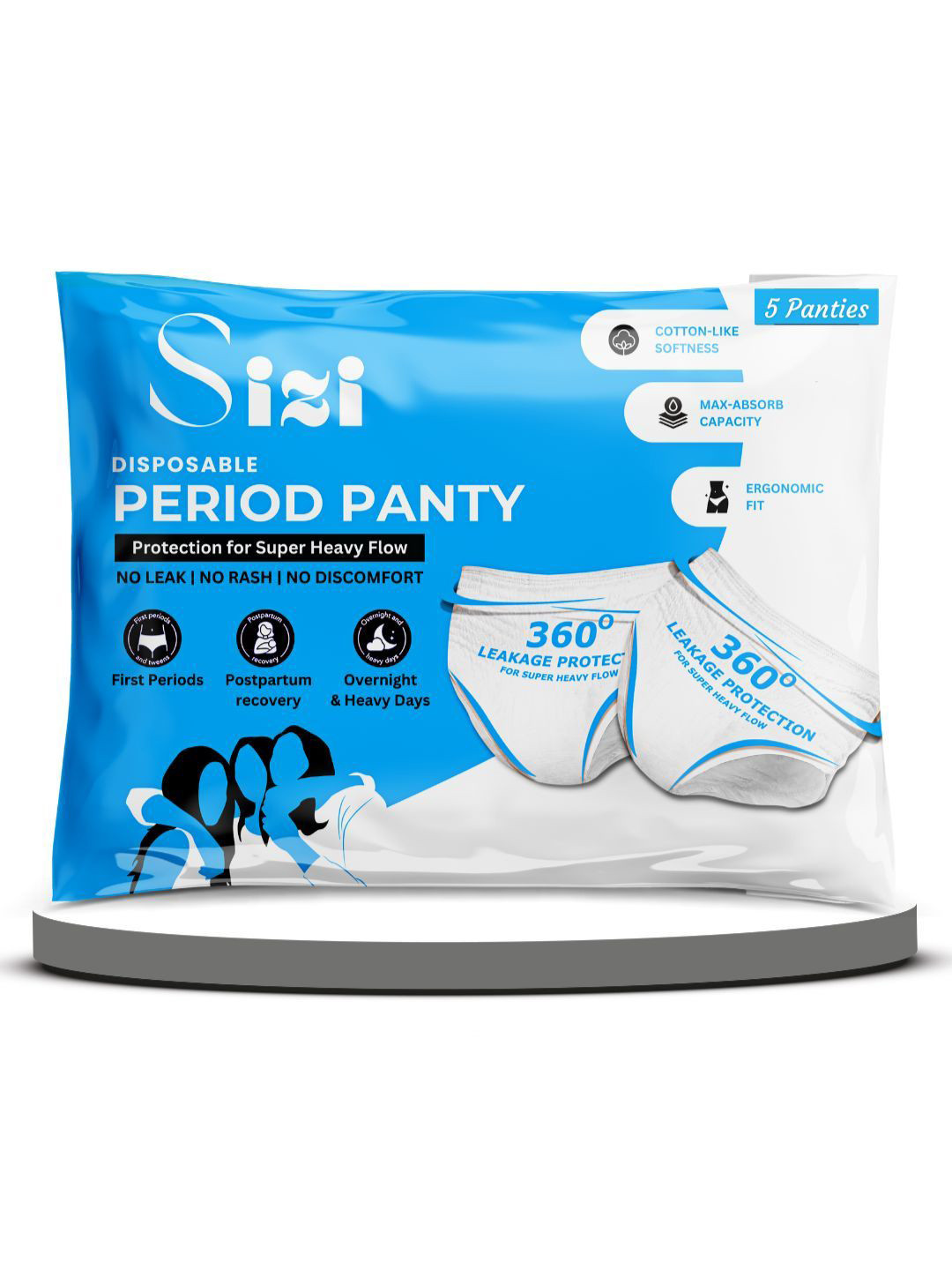 Sizi Disposable Leak Proof Overnight Protection Cotton Period Panties - XS - 5 Pieces