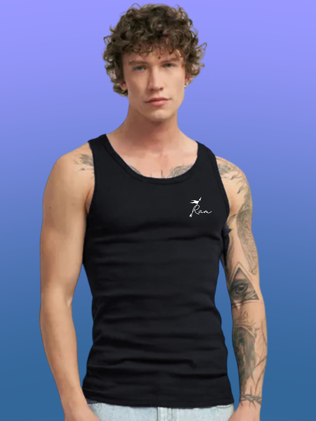 Uniplanet store Printed Cotton Innerwear Vests UVM-RAM-BLK-S
