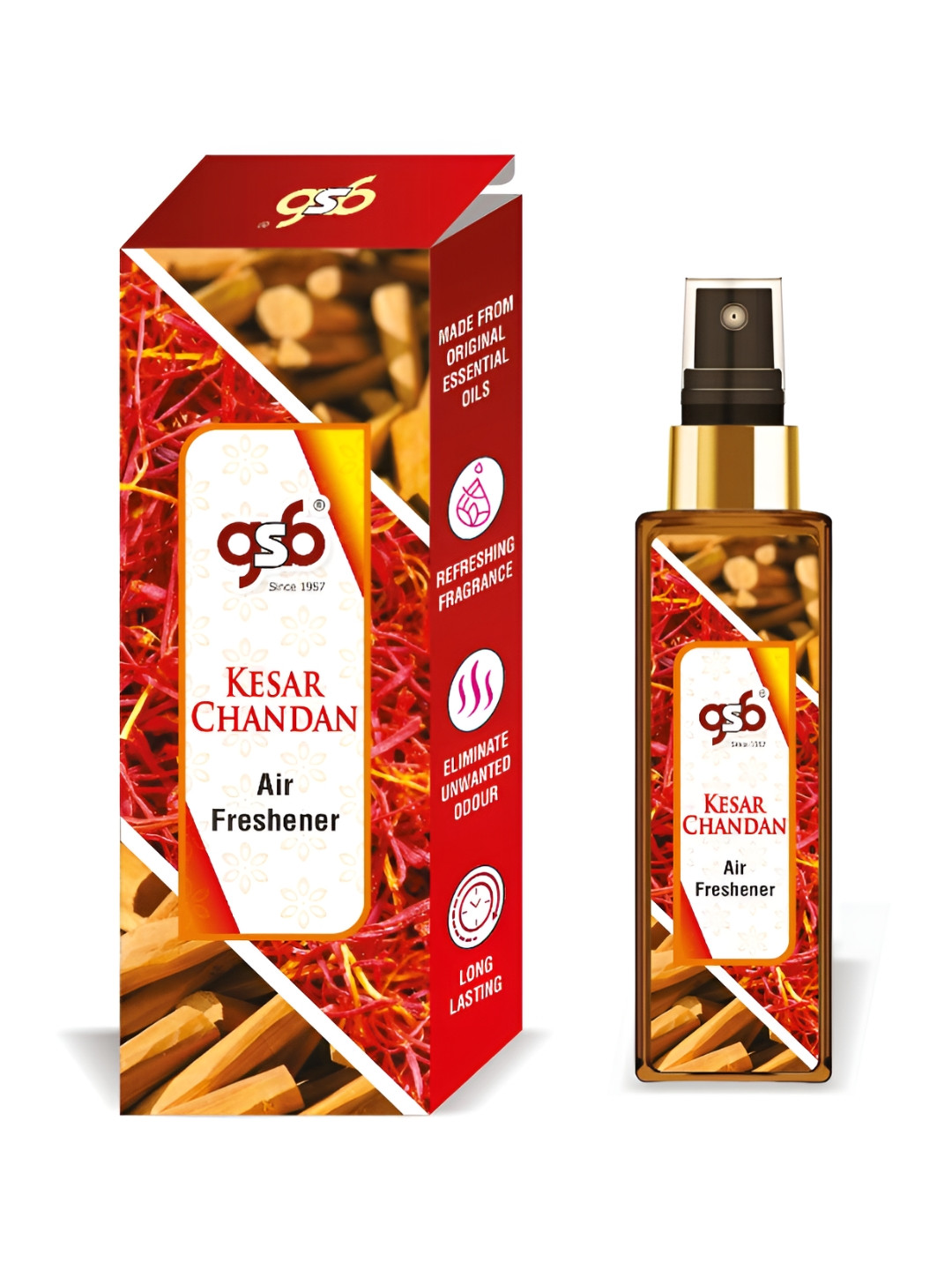 GSB Kesarchandan Red And White Long Lasting Natural Air Freshener-100 ml