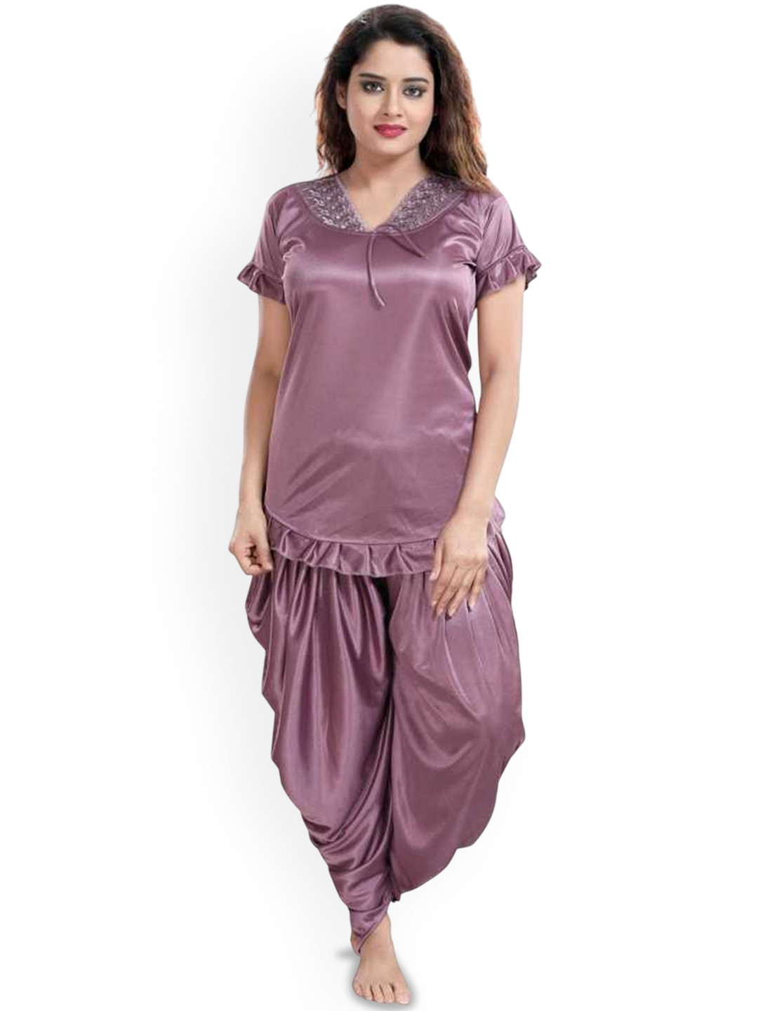 UWNAQA Satin Dhoti Night suit