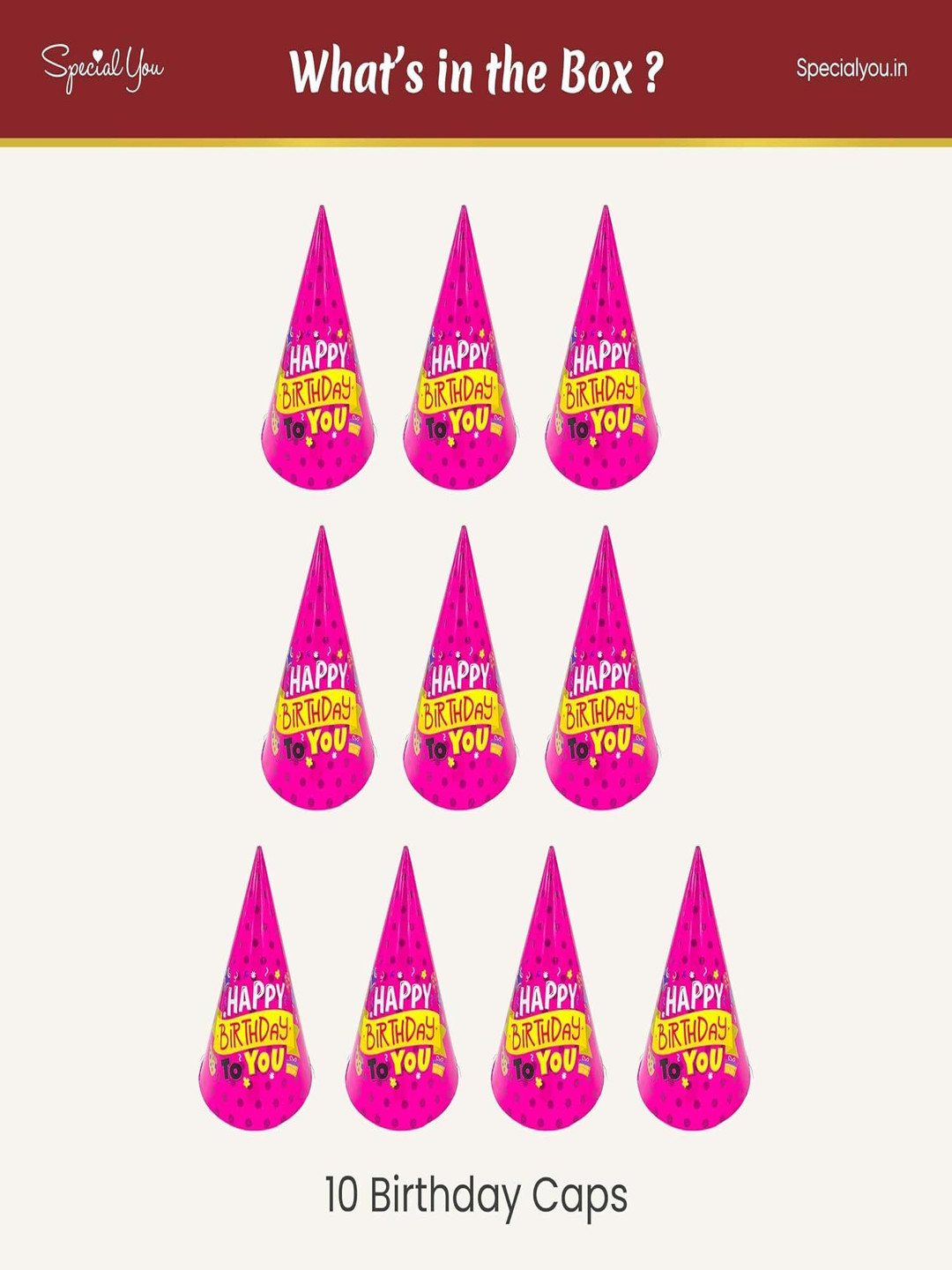 Special You Pink & Yellow 10 Pieces Happy Birthday Caps