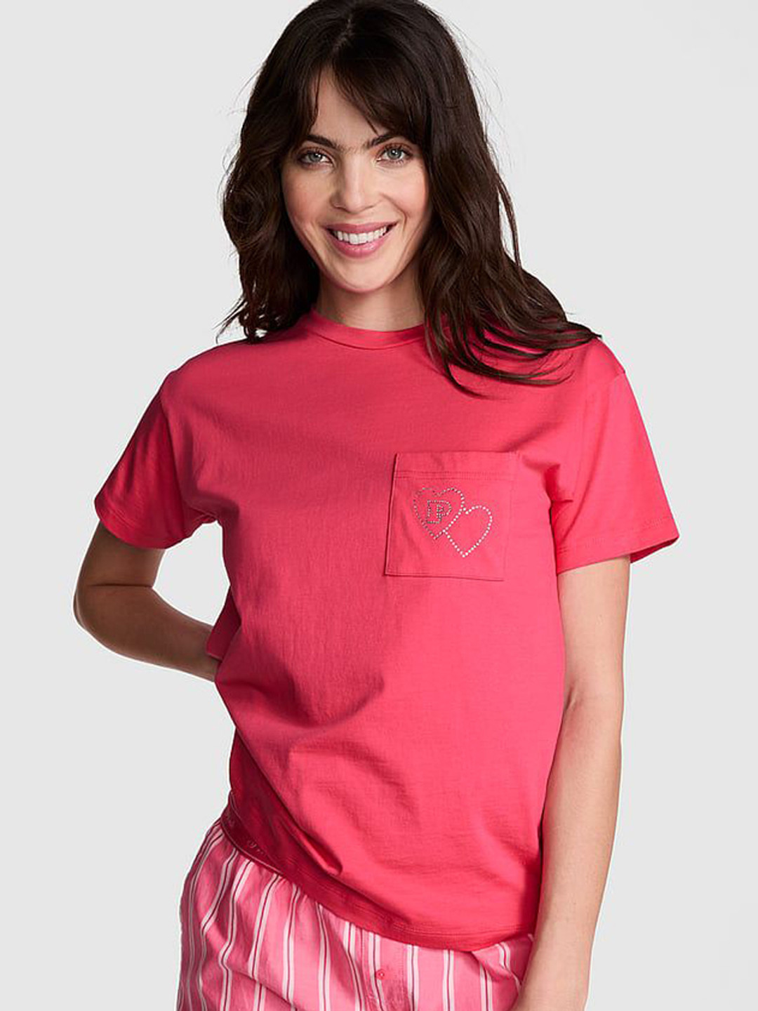 Victoria's Secret PINK Pure Cotton Double Bubble Heart Bling Lounge T-Shirt