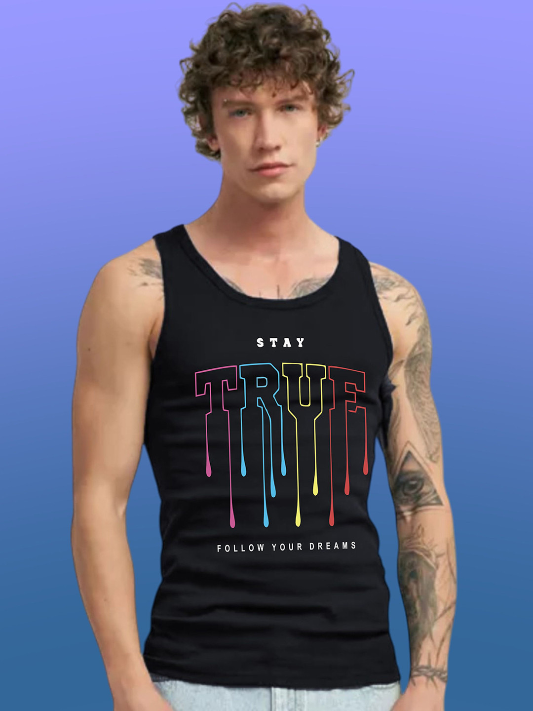 Uniplanet store Printed Cotton Innerwear Vests UVM-SAY-TRUE-BLK-S