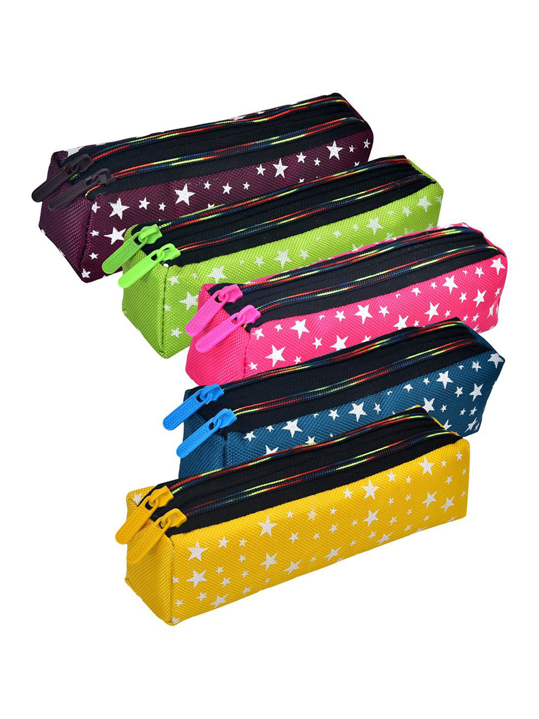 Kuber Industries Set of 5 Star Self Design Pencil Utility Pouchs