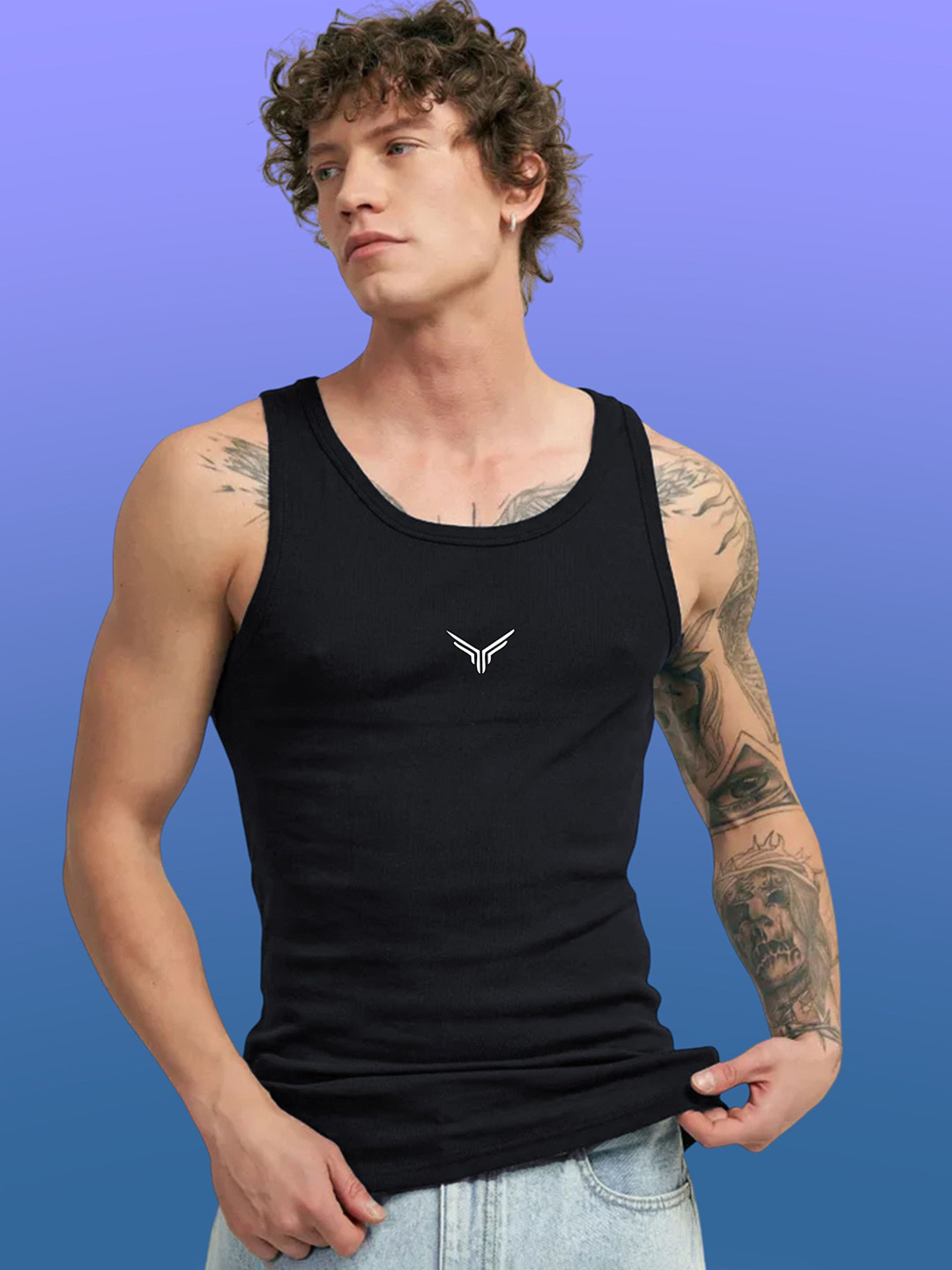 Uniplanet store Printed Cotton Innerwear Vests UVM-FLY-ARRW-BLK-S