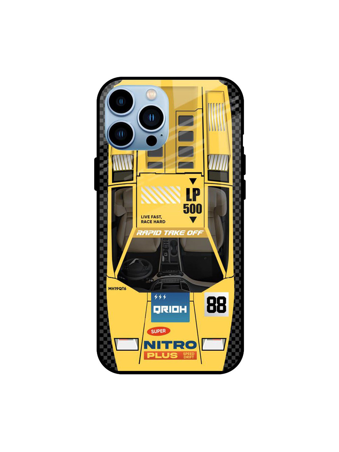 QRIOH Yellow Racing Car Printed iPhone 13 Pro Back Case