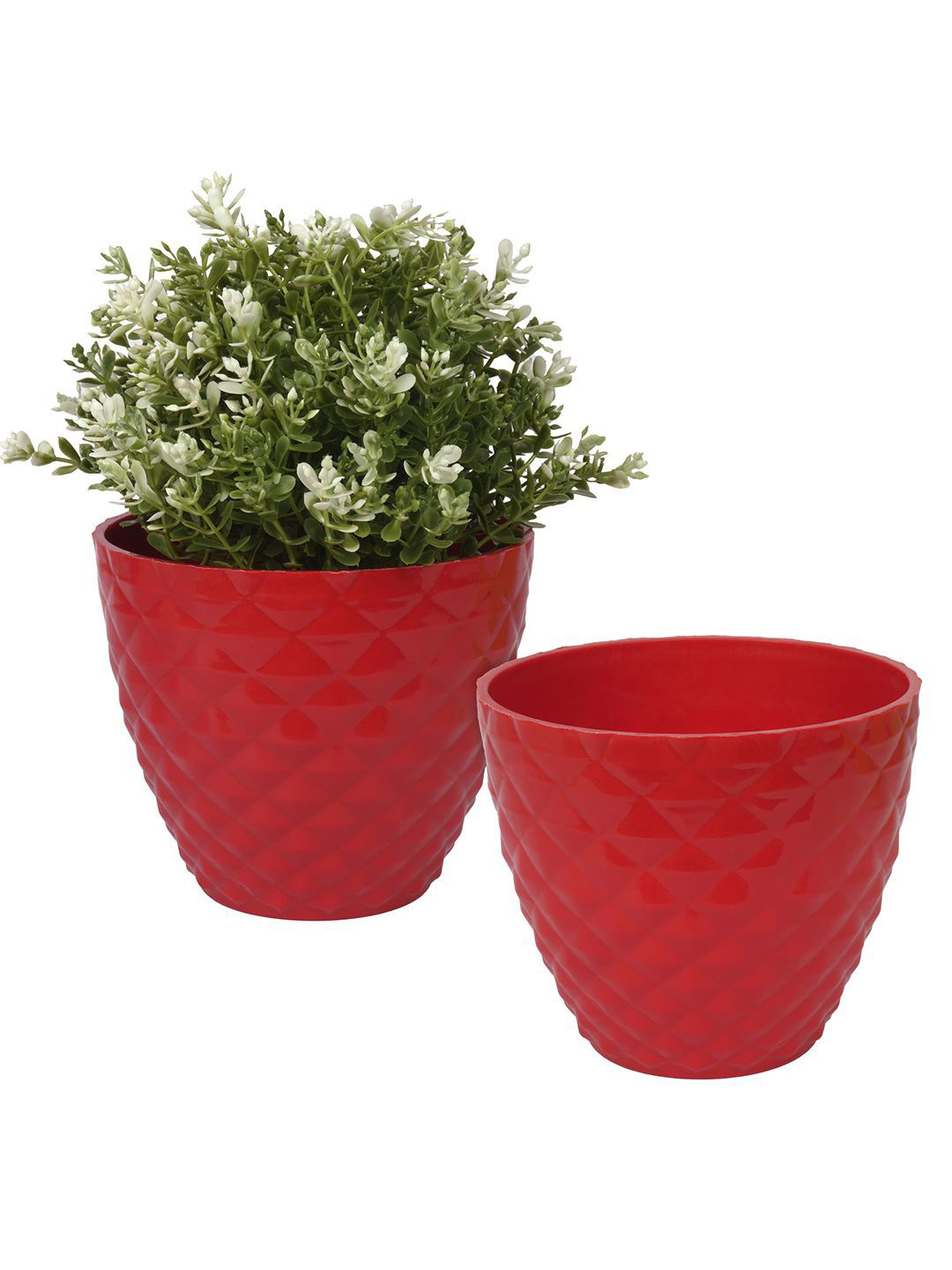 Kuber Industries Red Pack of 2 Diamond-Design Flower Planters