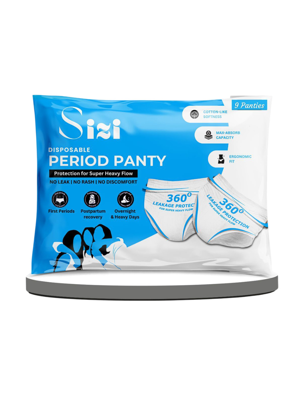 Sizi Disposable Leak Proof Overnight Protection Cotton Period Panties - XS - 9 Pieces