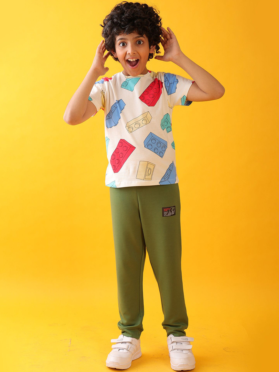 Anthrilo kids Boys Printed Block Builder Summer T-Shirt Jogger Clothing Set