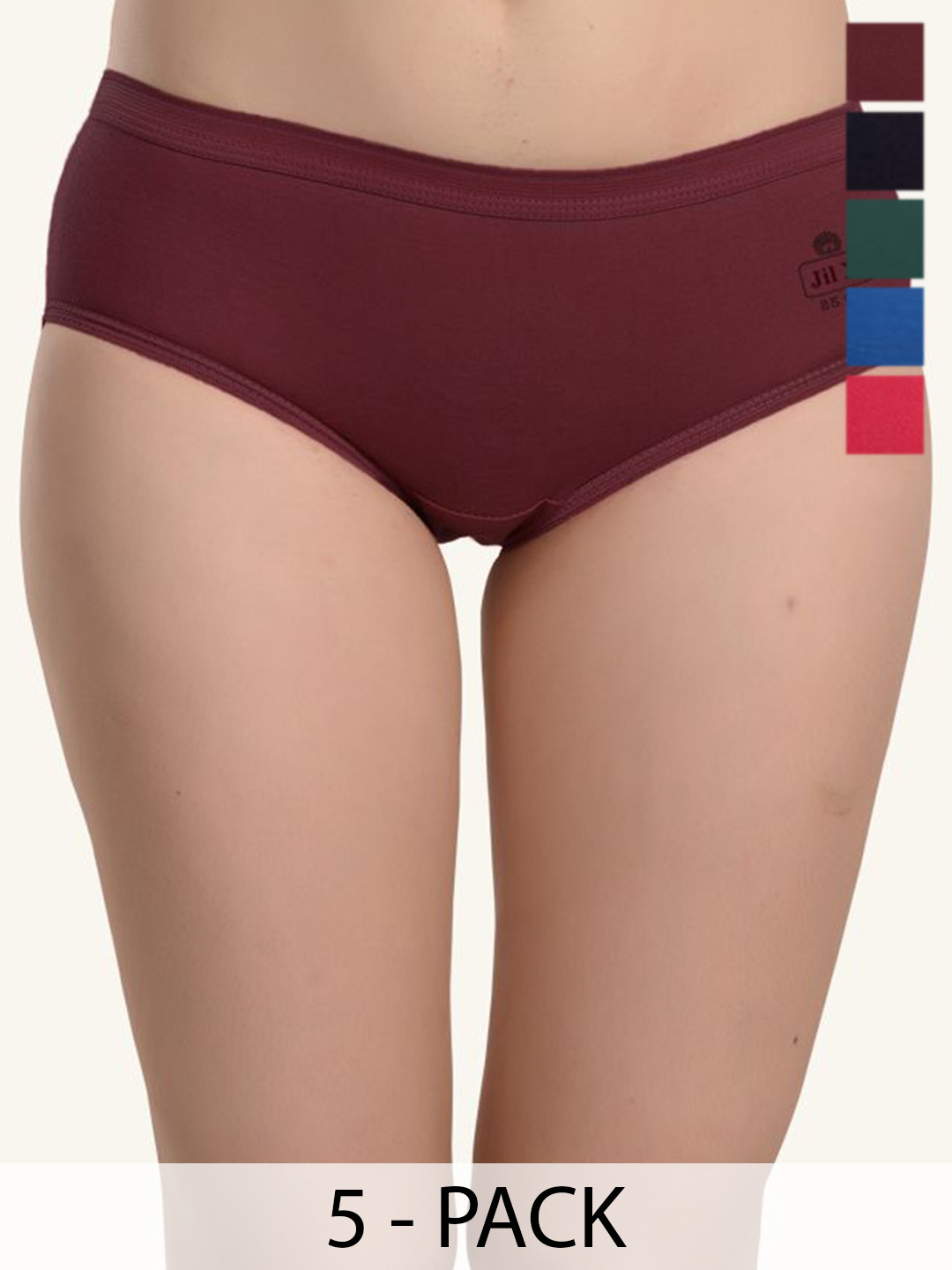JIL X Women Pack Of 5 Cotton Mid-Rise Hipster Briefs MY-JILX-PLAIN-OE-5PC