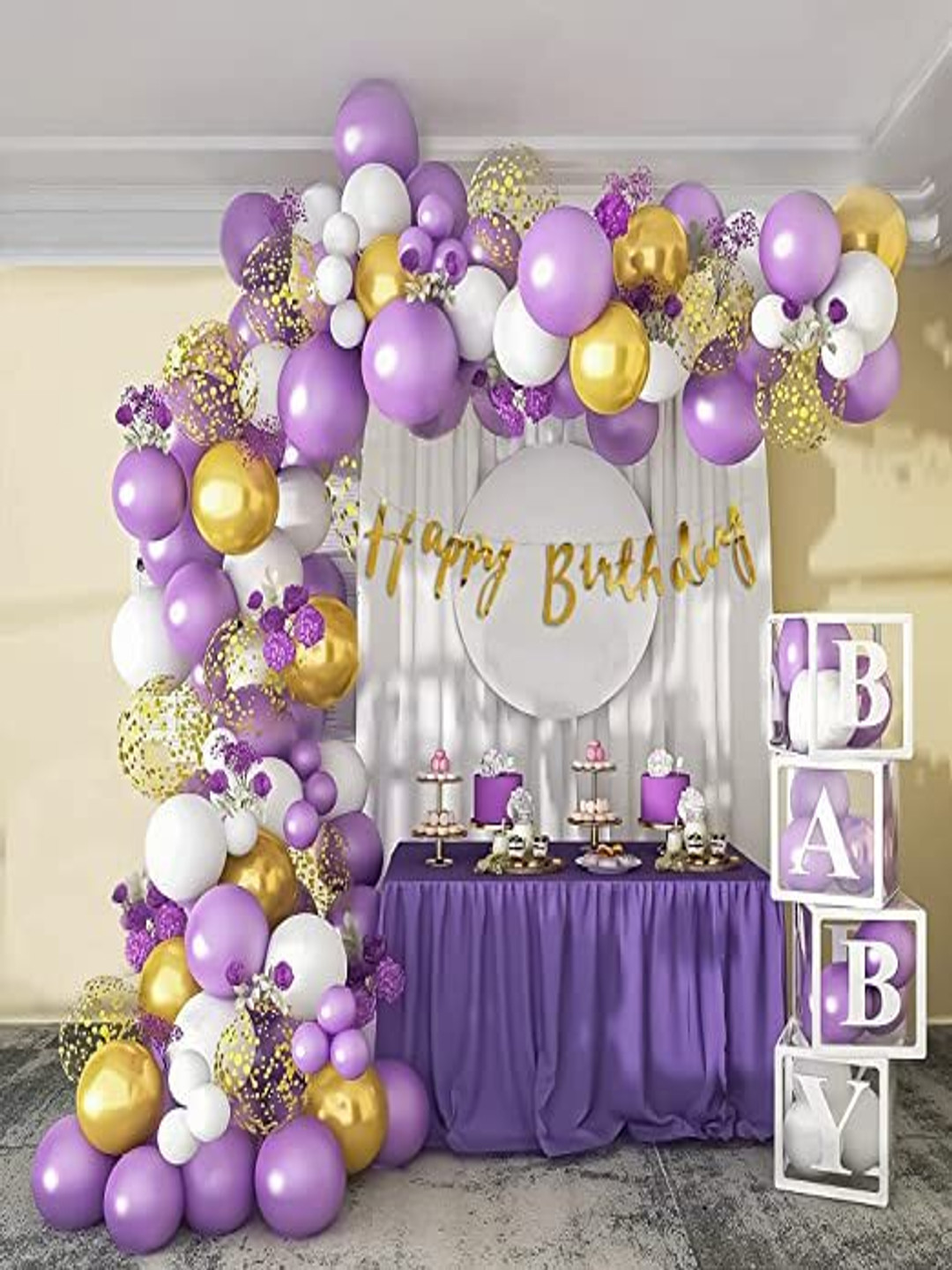 Special You 67 Pieces Purple & White Happy Birthday Decorative Banner & Balloons