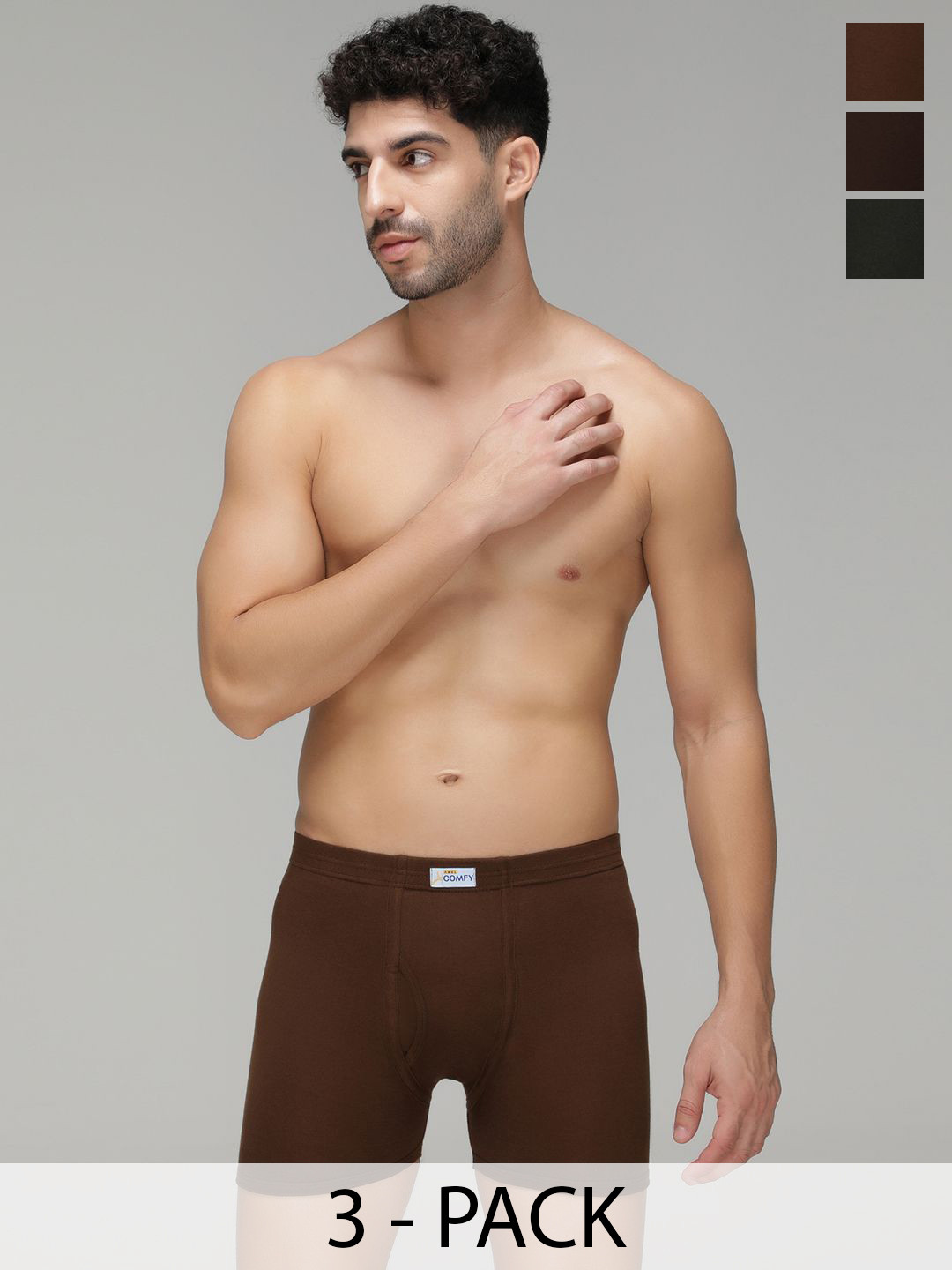 AMUL COMFY Pack Of 3 Pure Cotton Mid Rise Long Trunks - AC-FCTRIE-CB-OG-LB-S-3PC