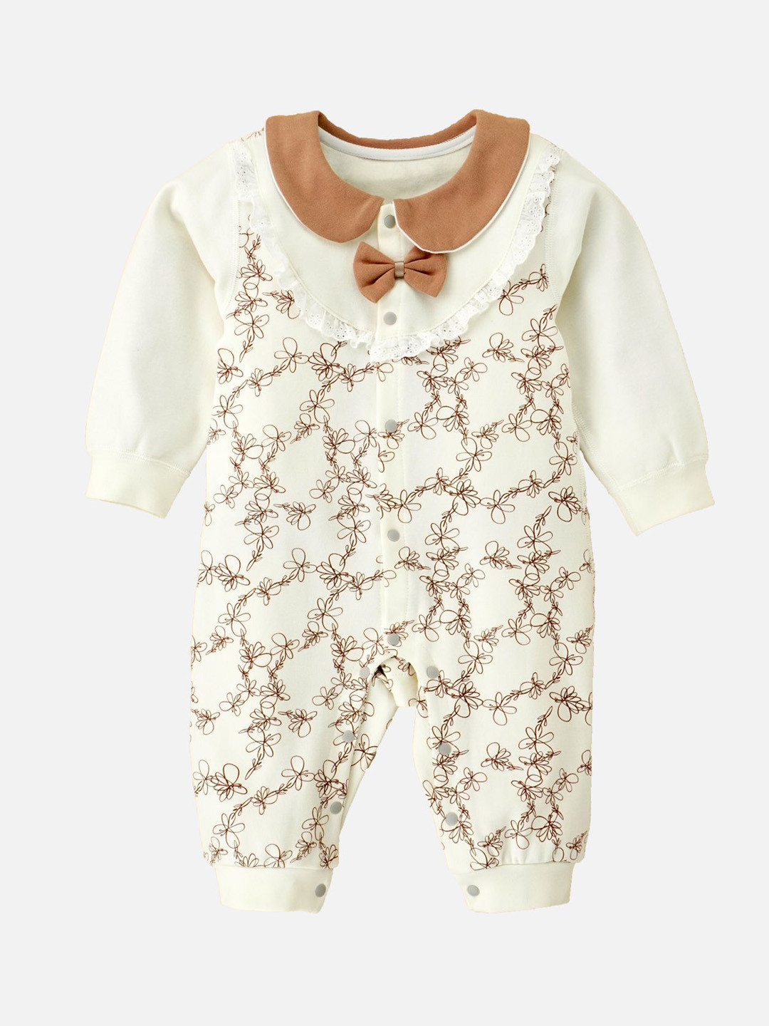 Little Surprise Box LLP Kids Brown Doodle Butterfly Full Sleeves Jumpsuit Style Romper