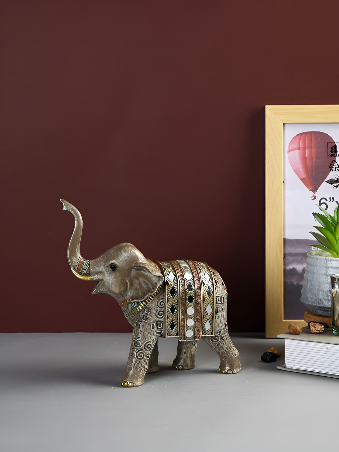 TAYHAA Elephant with Mosaic Detailing Grey Ceramic Matte Living Room Small Showpiece - 7.5 Inches