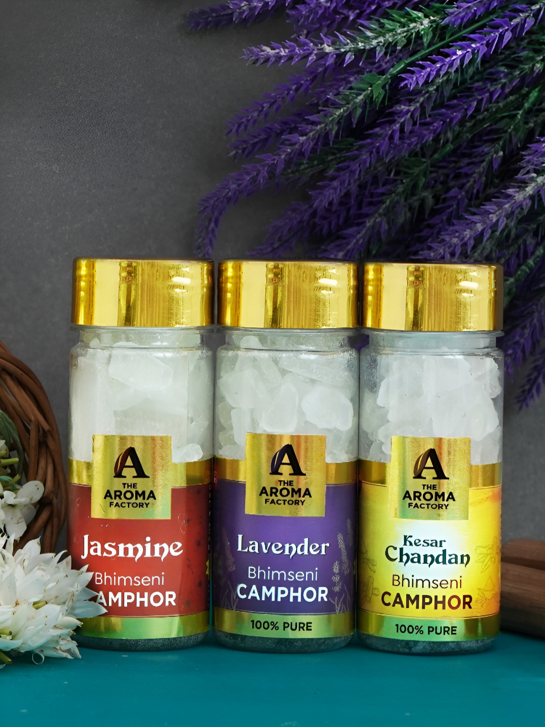 The Aroma Factory 3Pc White Lavender, Jasmine, Chandan Bhimseni Camphor Box