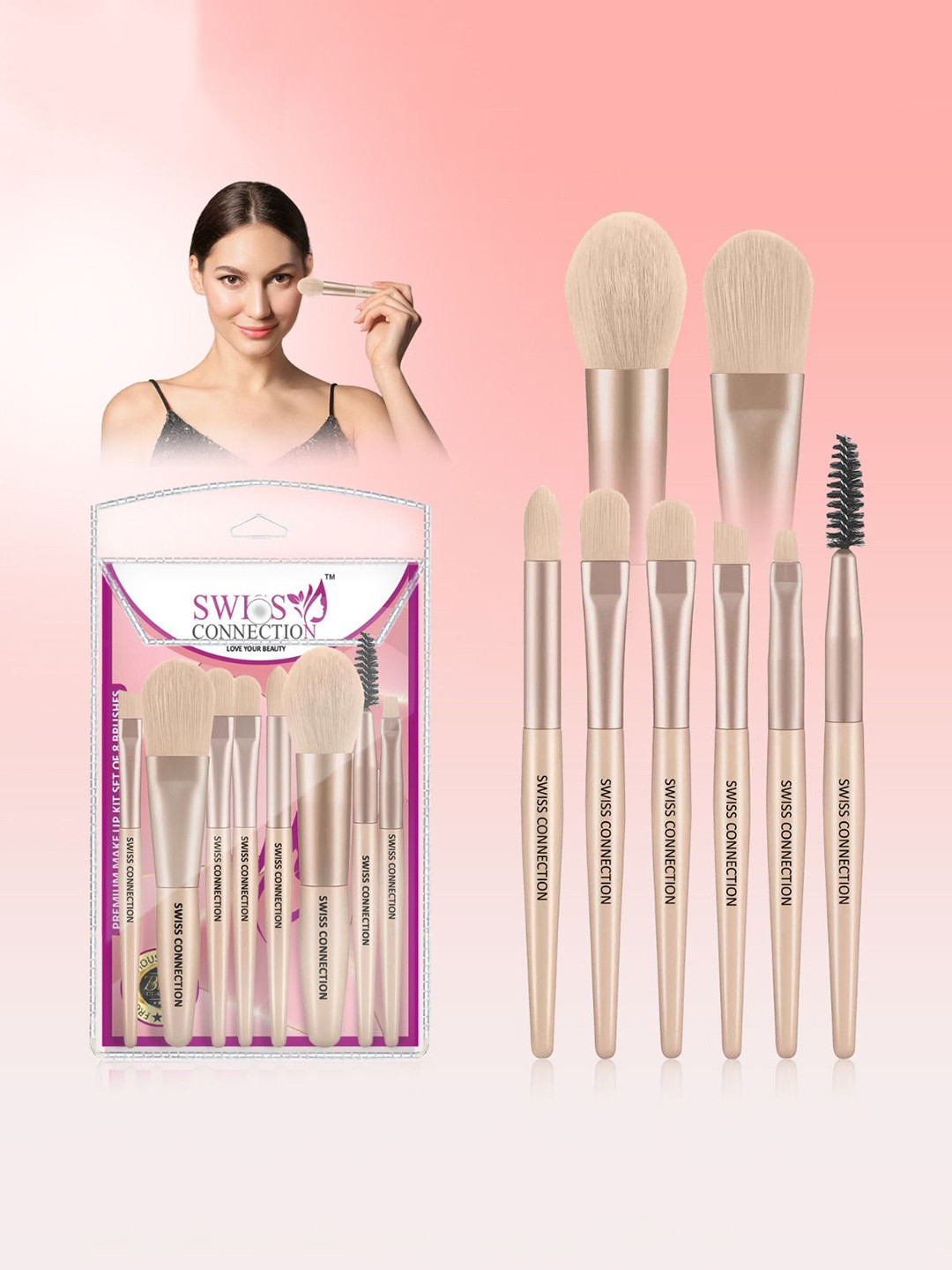 Swiss Connection Set Of 8 Premium Makeup Kit Brushes