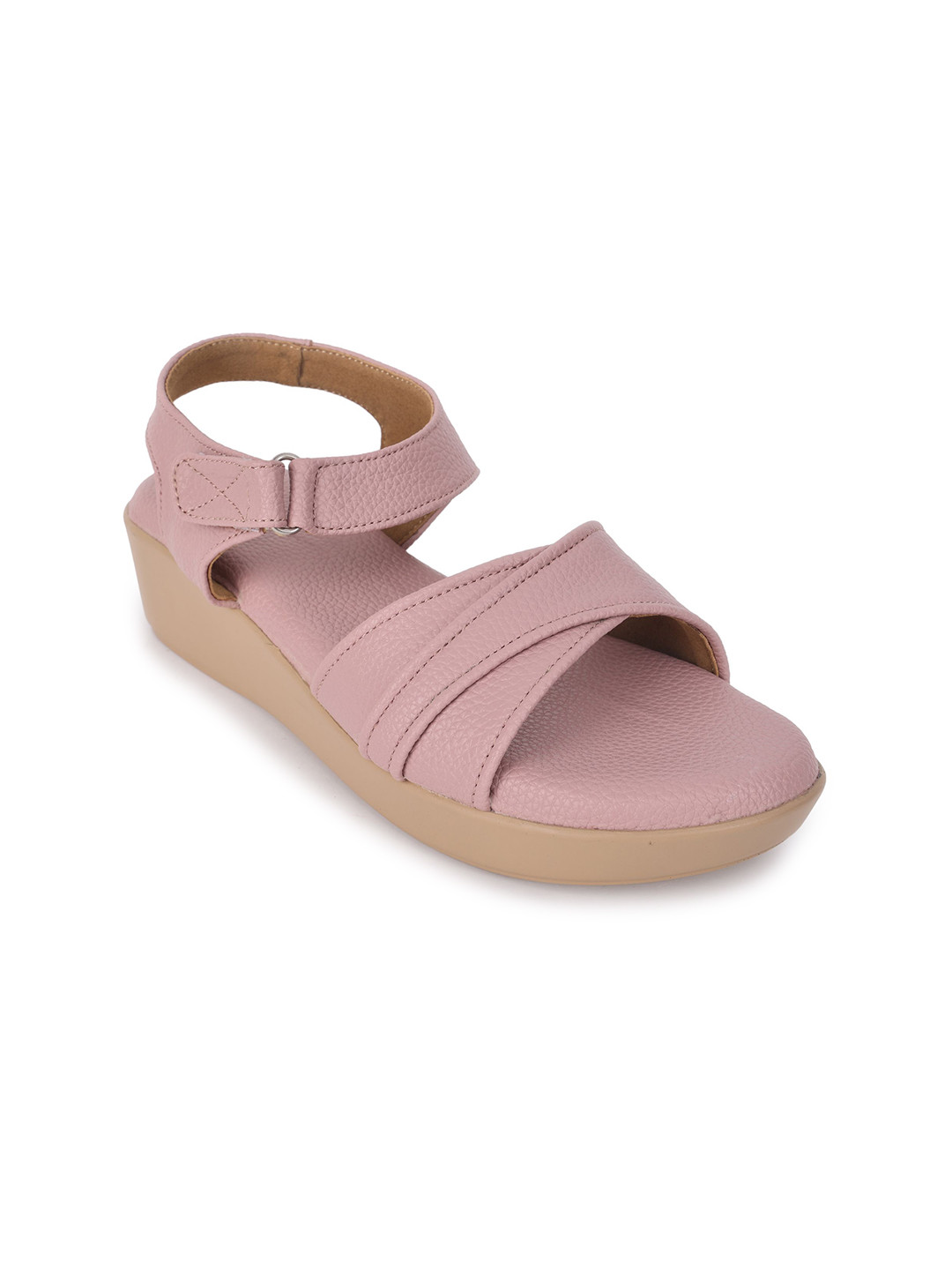 Padchin Women Nude Textured Open Toe Wedge Heel Sandals